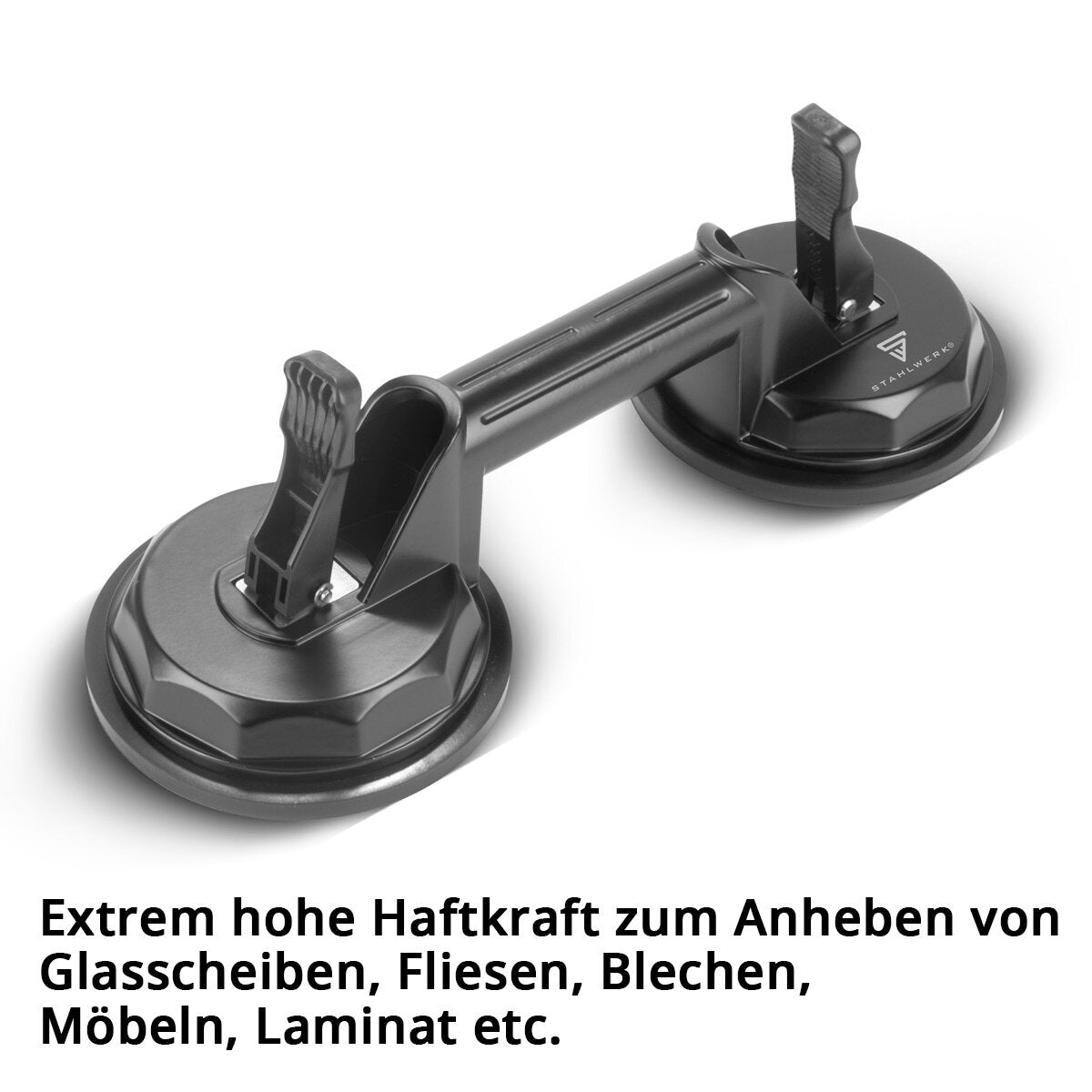 STAHLWERK double suction lifter with 135 kg load capacity and 2 x 12.5 cm | 5" diameter vacuum lifter | glass lifter | tile lifter | window lifter | suction holder | suction handle | glass suction cup for glass, tiles, sheets, furniture and laminate