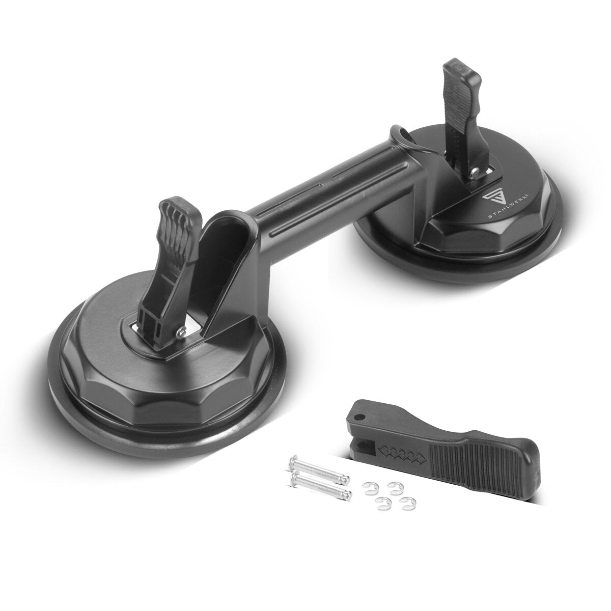 STAHLWERK double suction lifter with 135 kg load capacity and 2 x 12.5 cm | 5" diameter vacuum lifter | glass lifter | tile lifter | window lifter | suction holder | suction handle | glass suction cup for glass, tiles, sheets, furniture and laminate
