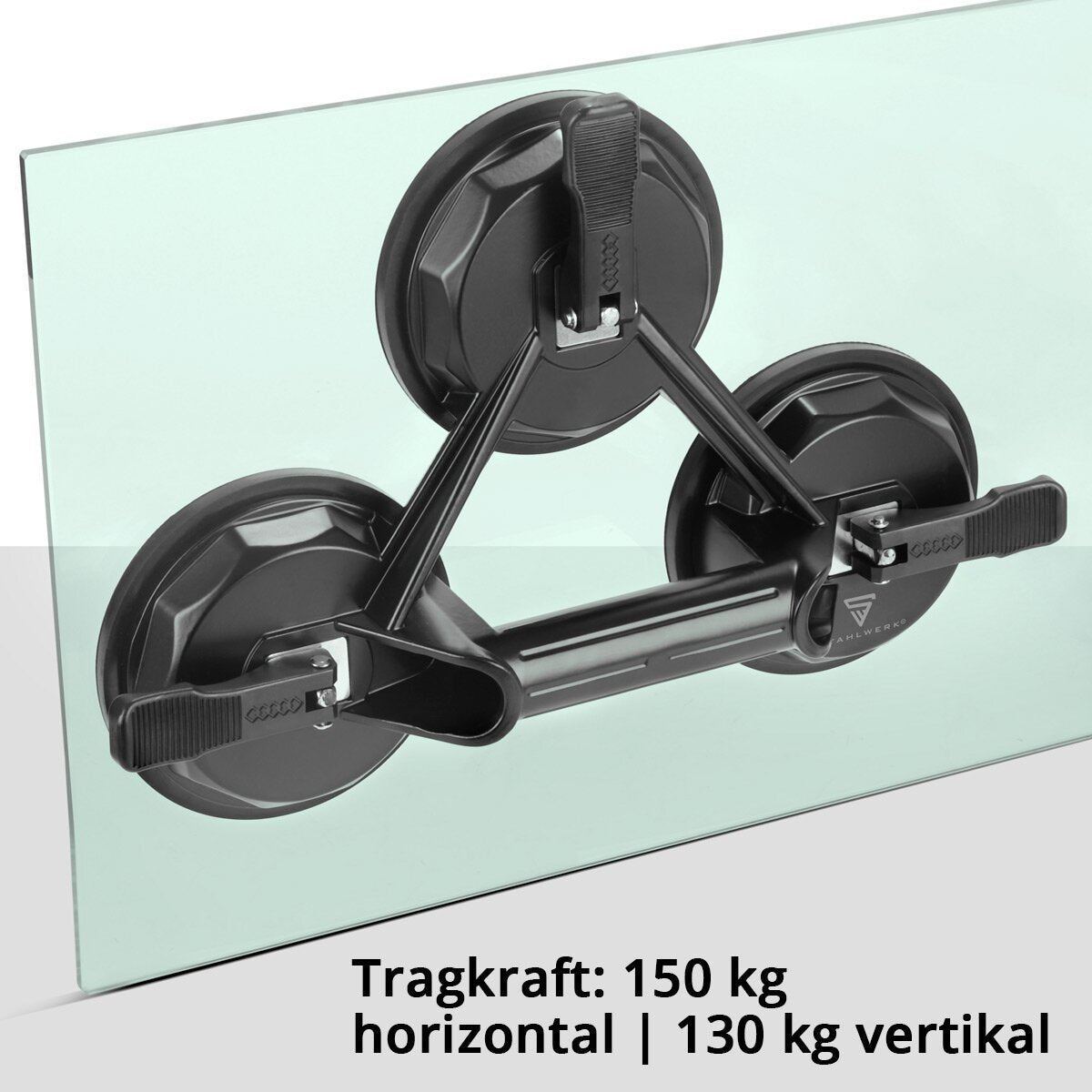 STAHLWERK Dreifach-Saugheber mit 150 kg Tragkraft und 3 x 12,5 cm | 5“ Durchmesser Vakuumheber | Glasheber | Fliesenheber | Scheibenheber | Saughalter | Sauggriff | Glassauger für Glas, Fliesen, Bleche, Möbel und Laminat