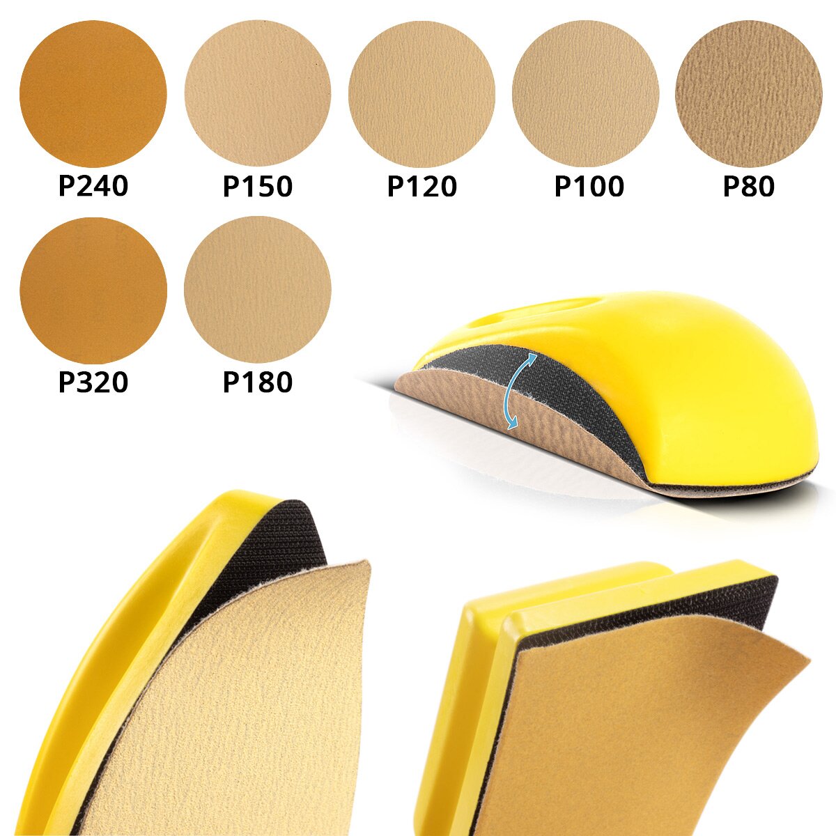 Bloc de ponçage manuel STAHLWERK, lot de 3 avec P80 | P100 | P120 | P150 | P180 | P240 | Bloc de ponçage grain P320 | Éponge abrasive | Patin de ponçage | bloc de ponçage | Ponceuse à main en mousse PU avec abrasif Velcro