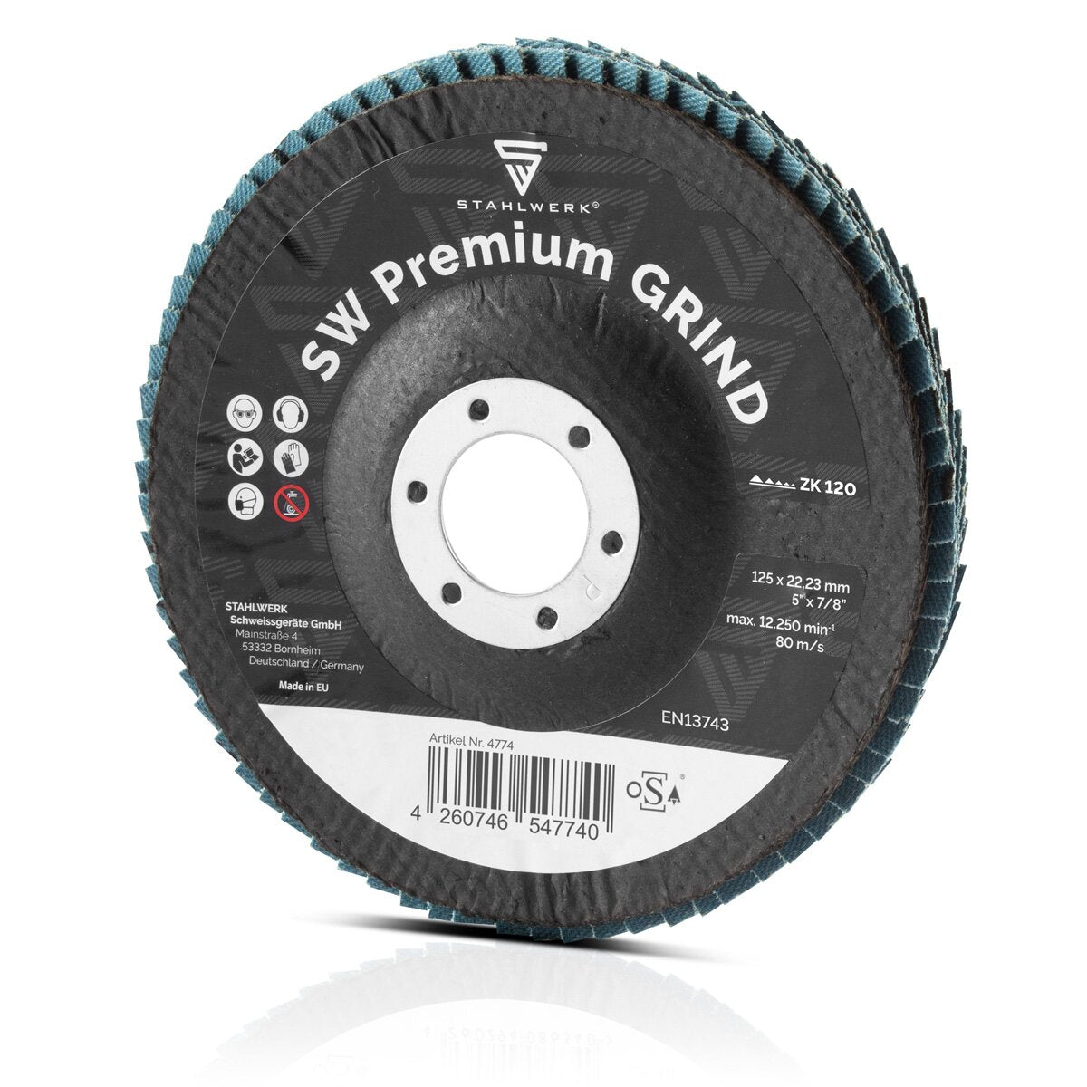 Steel Mill SW Premium Grind P120 10 Set 125 x 22,23 mm | Roues de broyage 5 "x 7/8" | Tranches de fan | Les lamella tranchent pour le broyeur d'angle pour le broyage en acier, en acier inoxydable, en aluminium et en métaux NE
