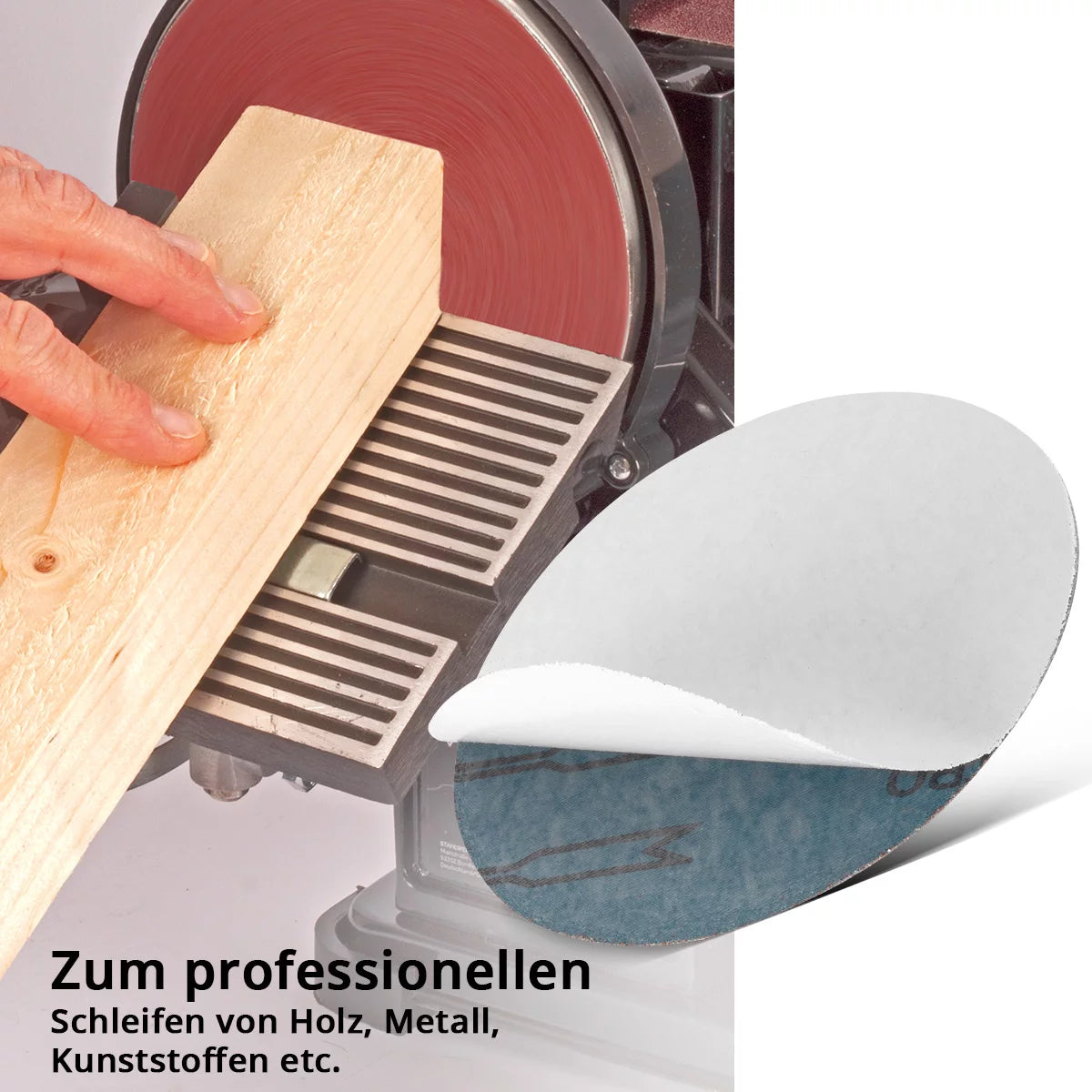 Juego de 10 discos de lijado STAHLWERK de 150 mm con plato de lijado de grano K100 | Abrasivos | Accesorios para lijadoras de disco y lijadoras