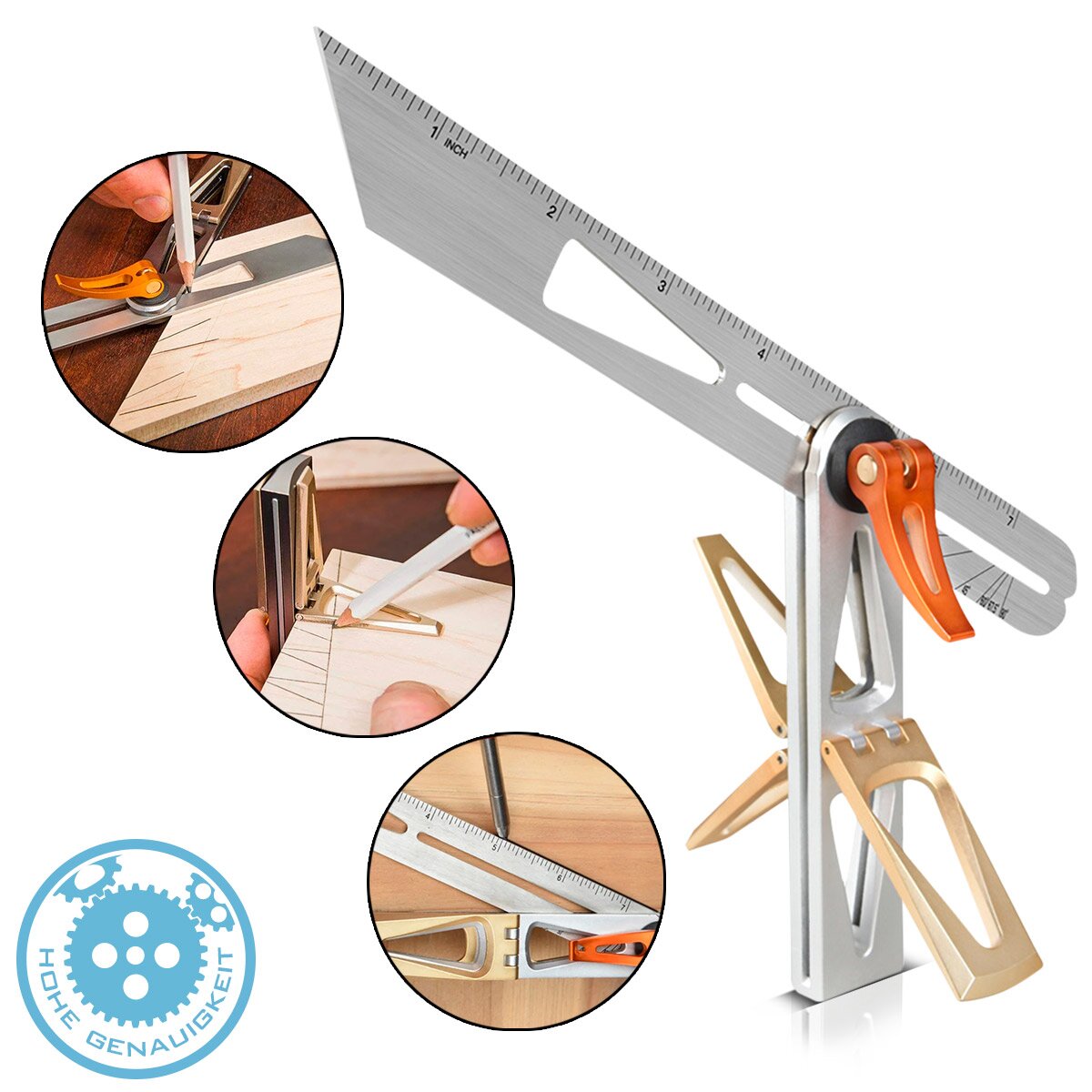 STAHLWERK bevel with stop angle bevel | Angle combiné | Angle multifonctionnel | angle du charpentier | Jauge de marquage | Dimension oblique | Règle d'angle pour mesurer, marquer, marquer et dessiner avec précision.