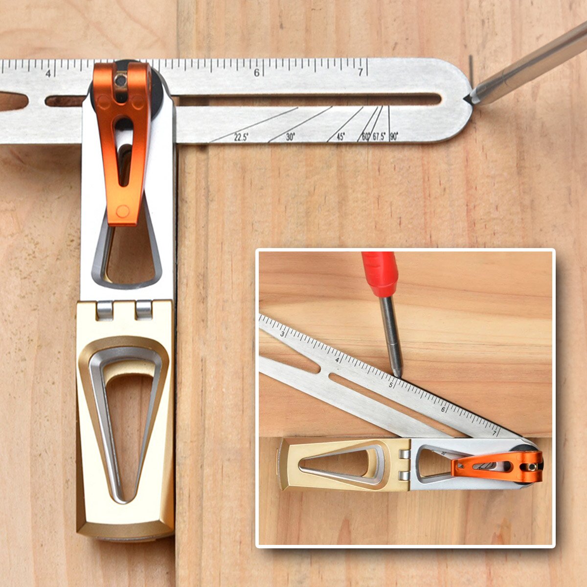 STAHLWERK bevel with stop angle bevel | Combination angle | Multifunctional angle | carpenter's angle | Marking gauge | Oblique dimension | Angle ruler for precise measuring, marking, marking and drawing