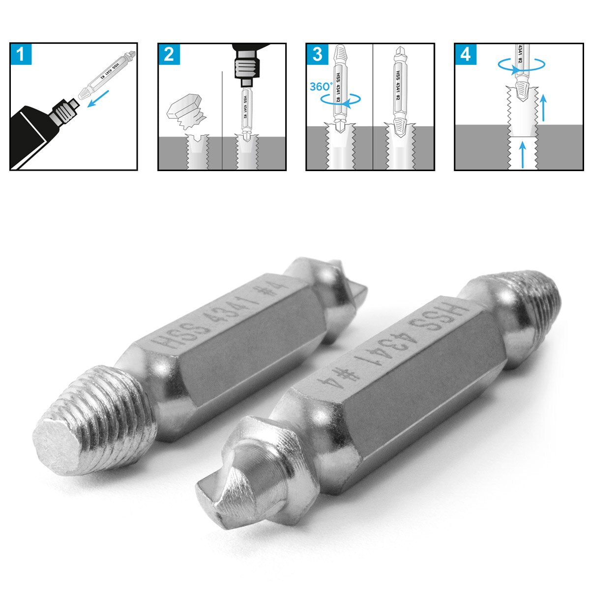 STAHLWERK left-hand extractor / screw remover / damaged screw extractor set of 6 / hardened HSS 4341 steel