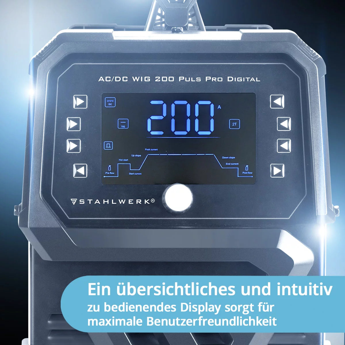 STAHLWERK inert gas welding machine AC/DC TIG 200 Puls Pro Digital | IGBT inverter with 200 amps, ARC/MMA function, job memory, pulse and spot function, suitable for aluminum and thin sheet metal