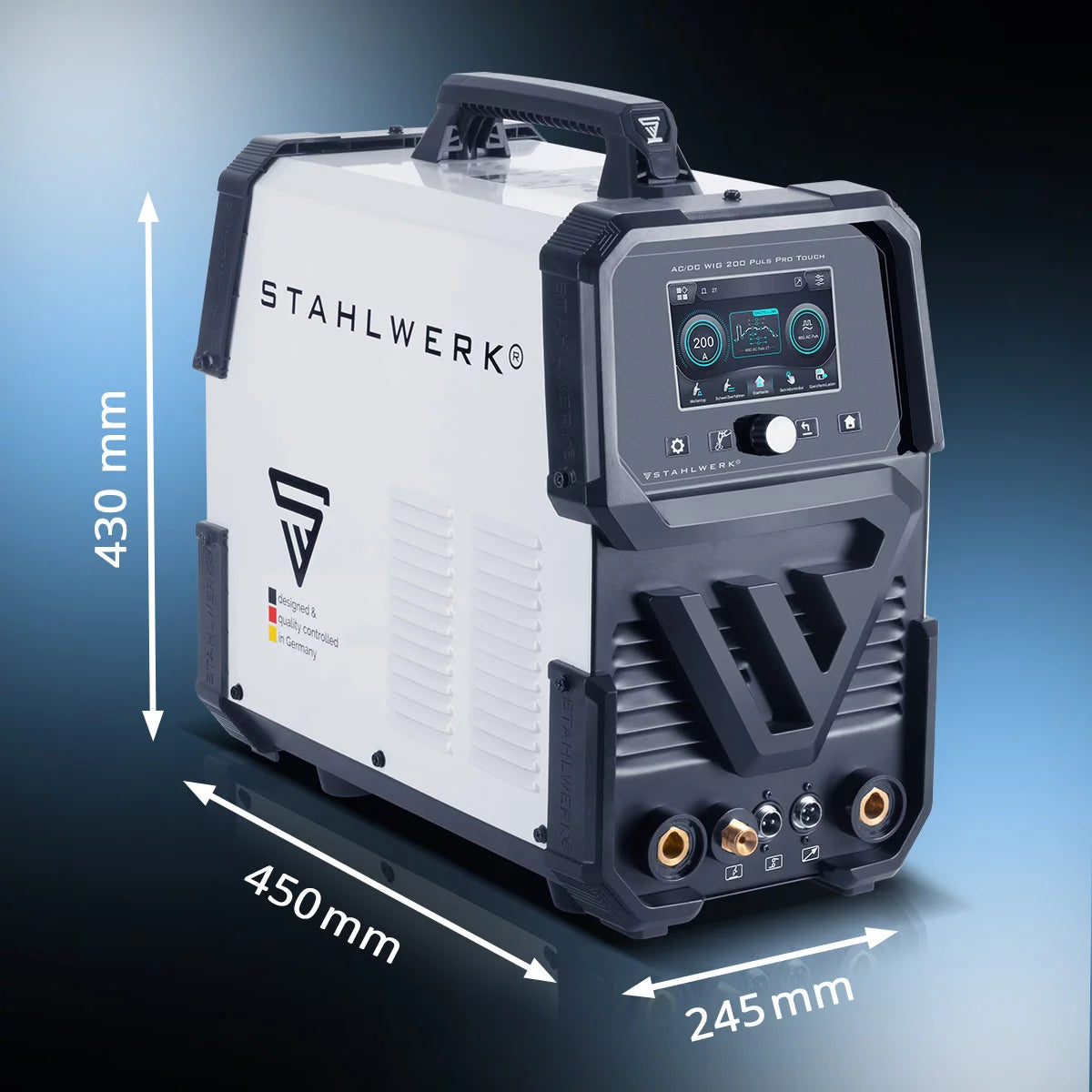 Saldatrice a gas inerte STAHLWERK AC/DC TIG 200 Puls Pro Touch inverter IGBT da 200 A completamente equipaggiato | Funzione ARC/MMA | Archiviazione lavori | Funzione pulsata e spot adatta per alluminio e lamiere sottili