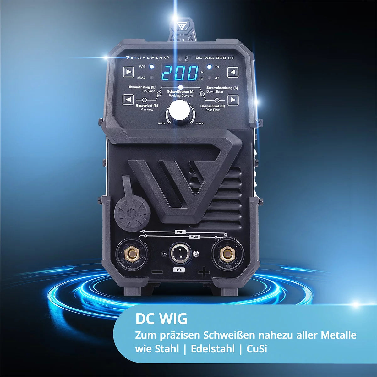 STAHLWERK DC TIG 200 ST | Saldatrice combinata 2 in 1 | TIGMMA | 200 ampere | Accensione HF, hot start, anti-stick | Per acciaio, acciaio inox, rame, ottone | Non adatto per l'alluminio