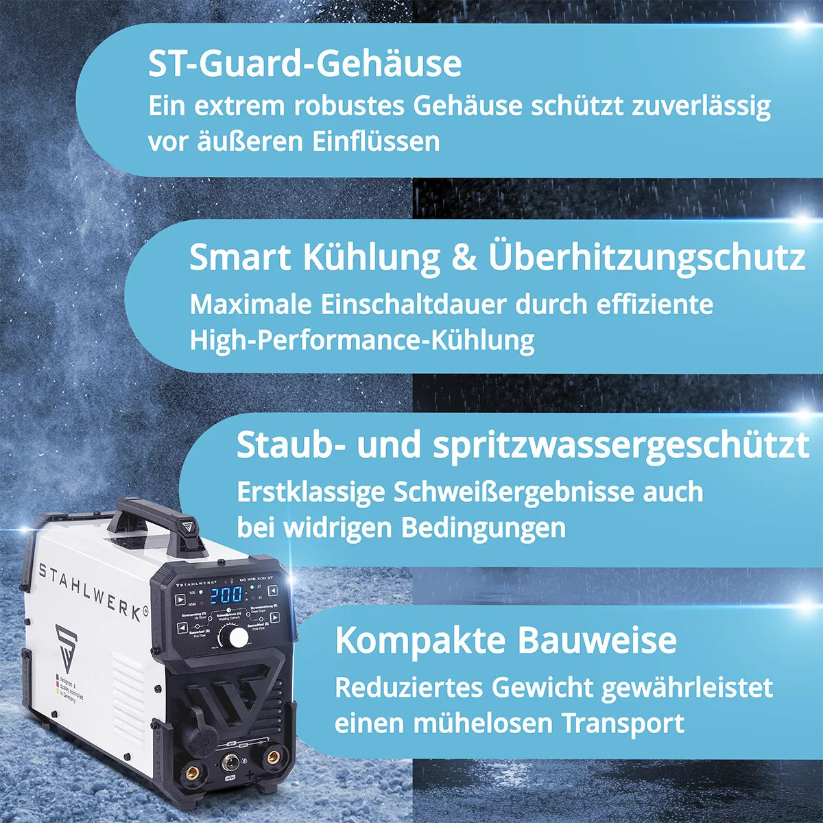 STAHLWERK DC TIG 200 ST | Saldatrice combinata 2 in 1 | TIGMMA | 200 ampere | Accensione HF, hot start, anti-stick | Per acciaio, acciaio inox, rame, ottone | Non adatto per l'alluminio