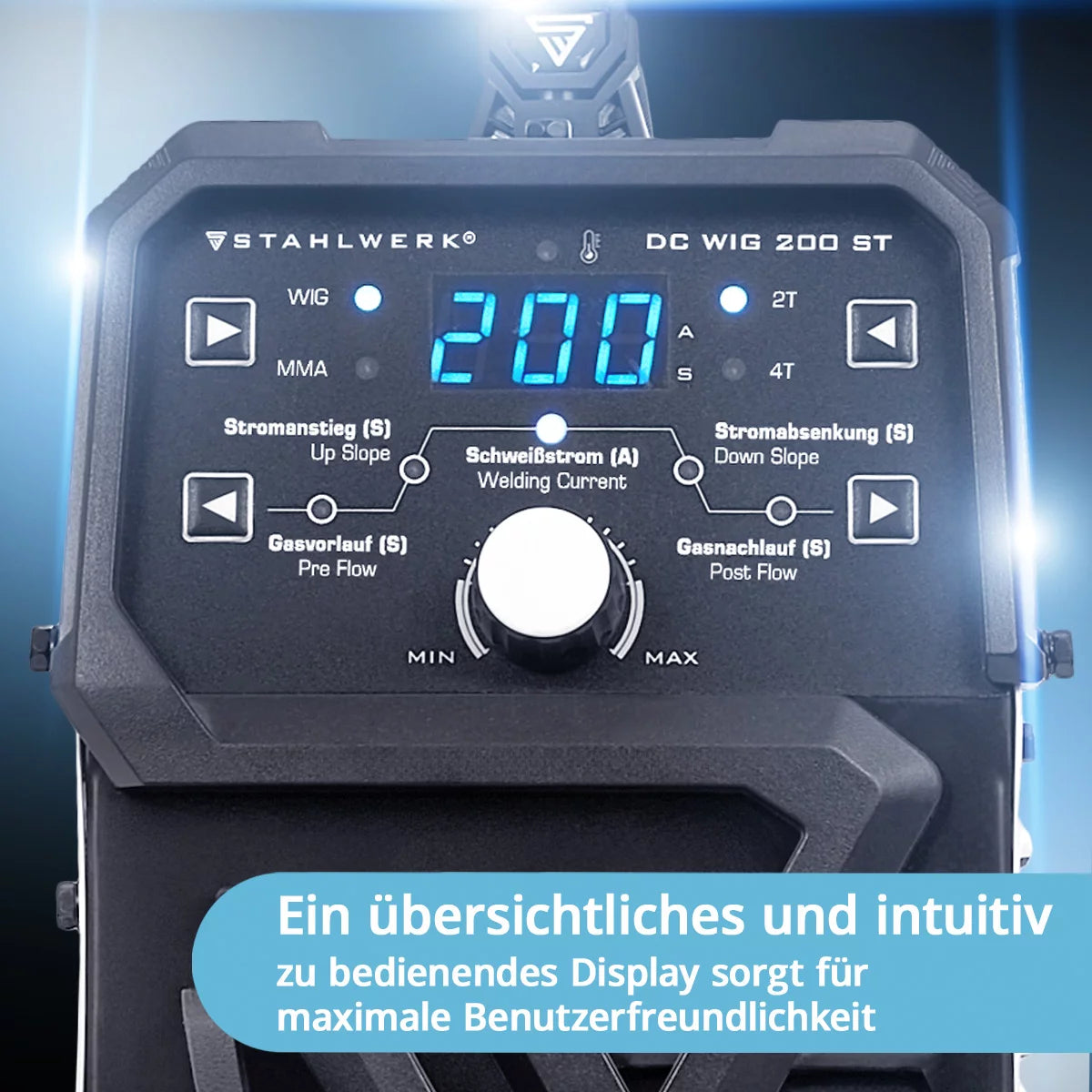 STAHLWERK DC TIG 200 ST | Saldatrice combinata 2 in 1 | TIGMMA | 200 ampere | Accensione HF, hot start, anti-stick | Per acciaio, acciaio inox, rame, ottone | Non adatto per l'alluminio