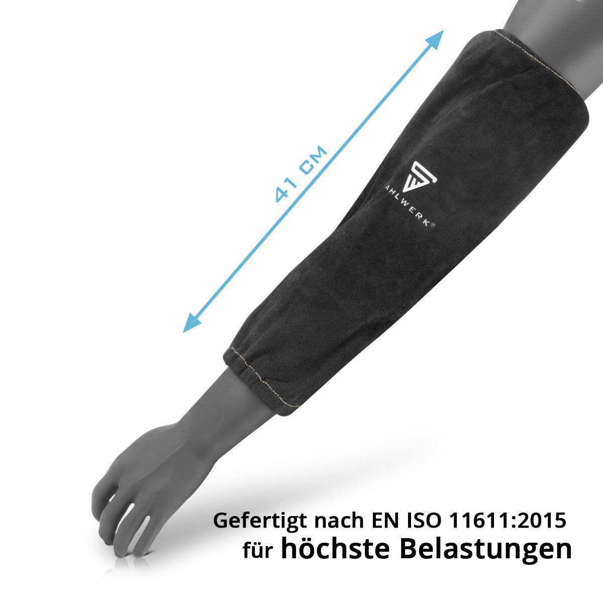 STAHLWERK welding sleeves | Welder's gauntlets | Welding protective sleeves | Welding arm protection | Welding protective clothing with elastic waistband made of high-quality split leather for welding and plasma cutting
