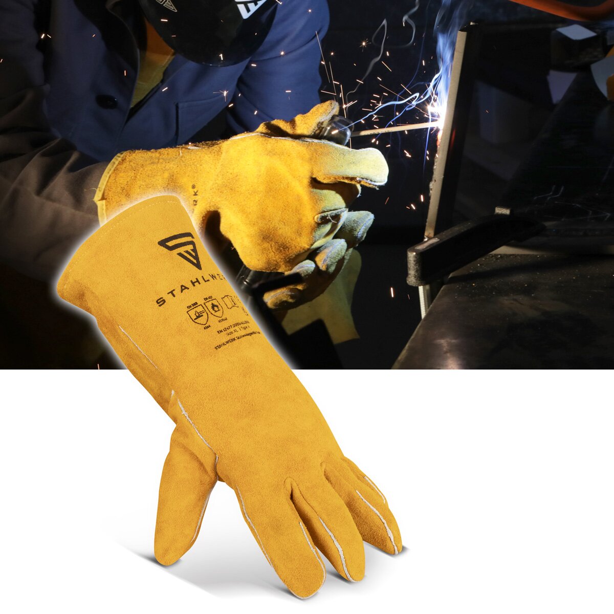 STAHLWERK Schweißerschutzhandschuhe aus Echtleder dick / Schutzkleidung / Handschuhe zum Schweißen und Plasmaschneiden