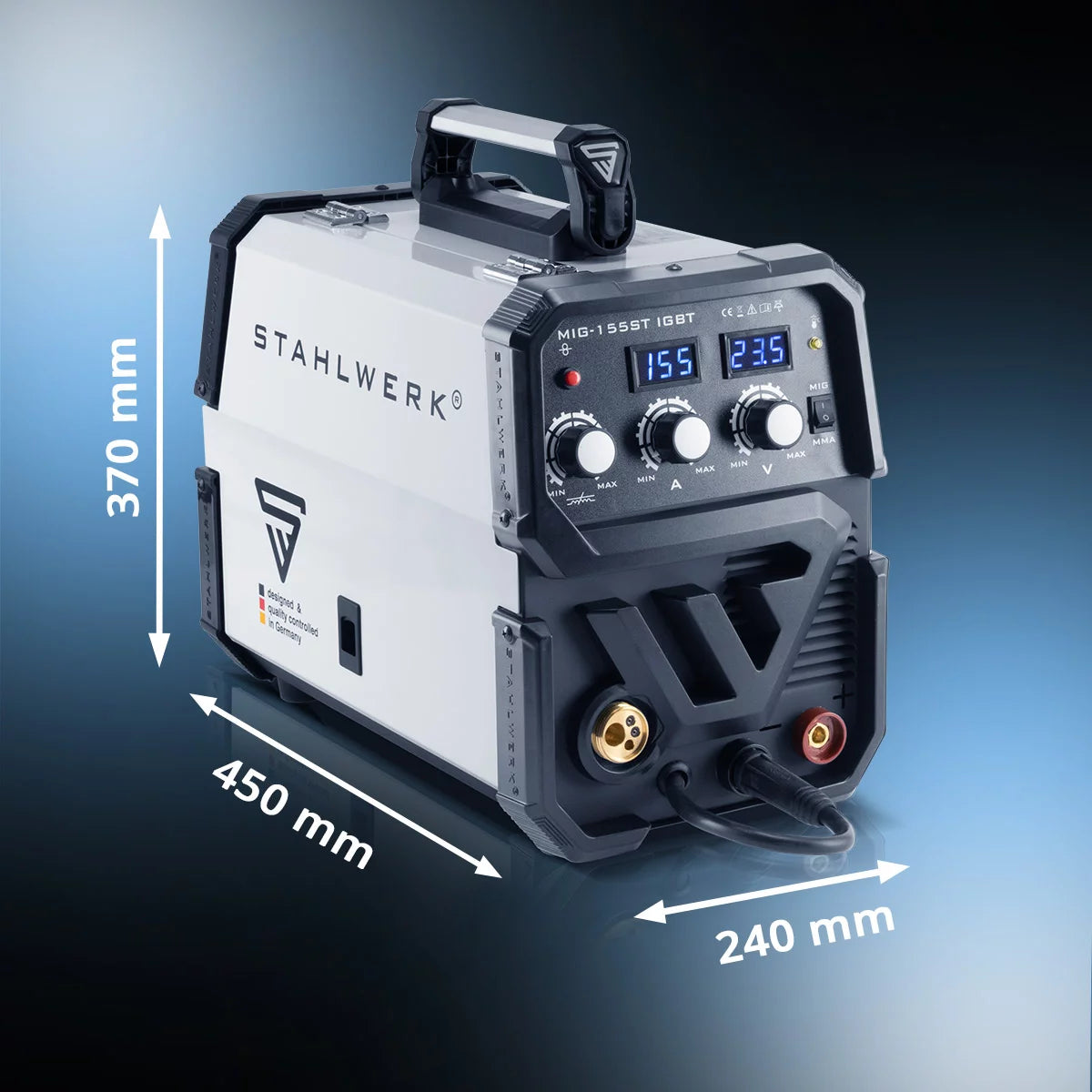 Soldadora STAHLWERK MIG MAG 155 ST IGBT con alimentación de hilo sinérgica y 155 amperios reales / soldadora de gas inerte con MMA / E-hand