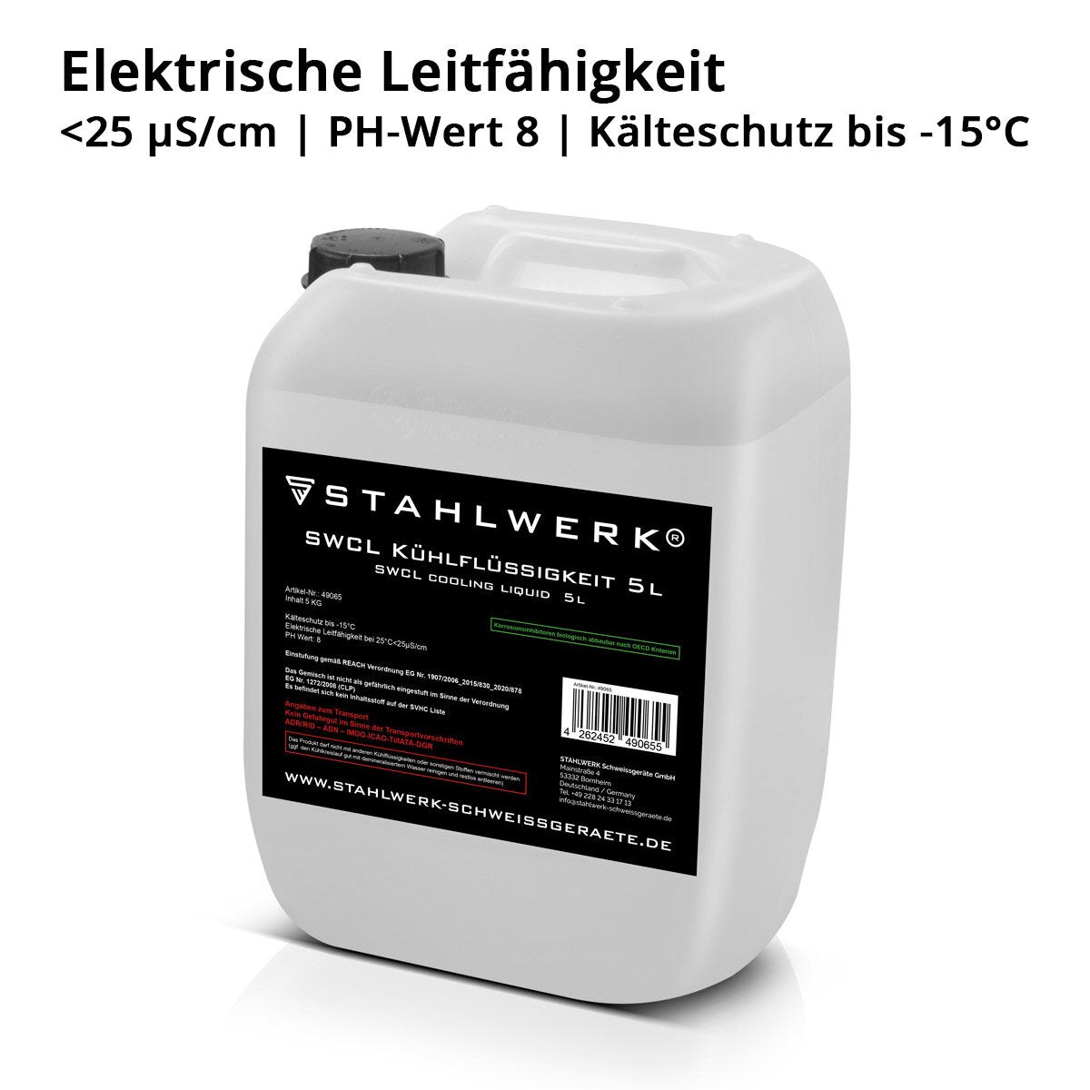 STAHLWERK SWCL Kühlflüssigkeit 5 l Kanister 25 µS/cm bis -15°C Kühlmittel | Wasserkühlung | Kühlwasser für Wasserkühler und wassergekühlte Schlauchpakete von Schweißgeräten und Plasmaschneidern