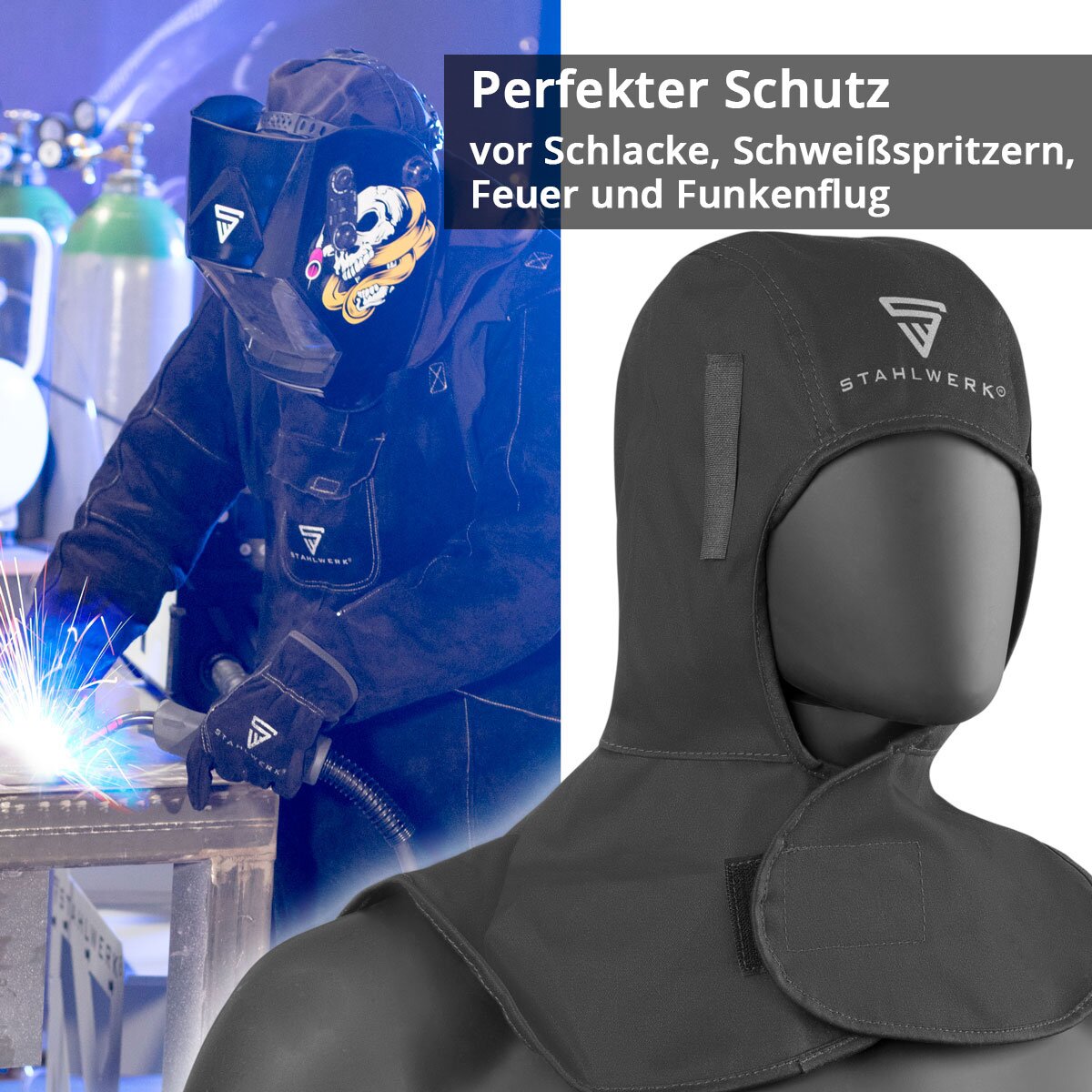 Cagoule de soudage STAHLWERK | Chapeau de soudeur | Casque de soudage | Capuchon de soudage | Masque de soudeur | Vêtements de protection ignifuges pour le soudage et le coupage plasma
