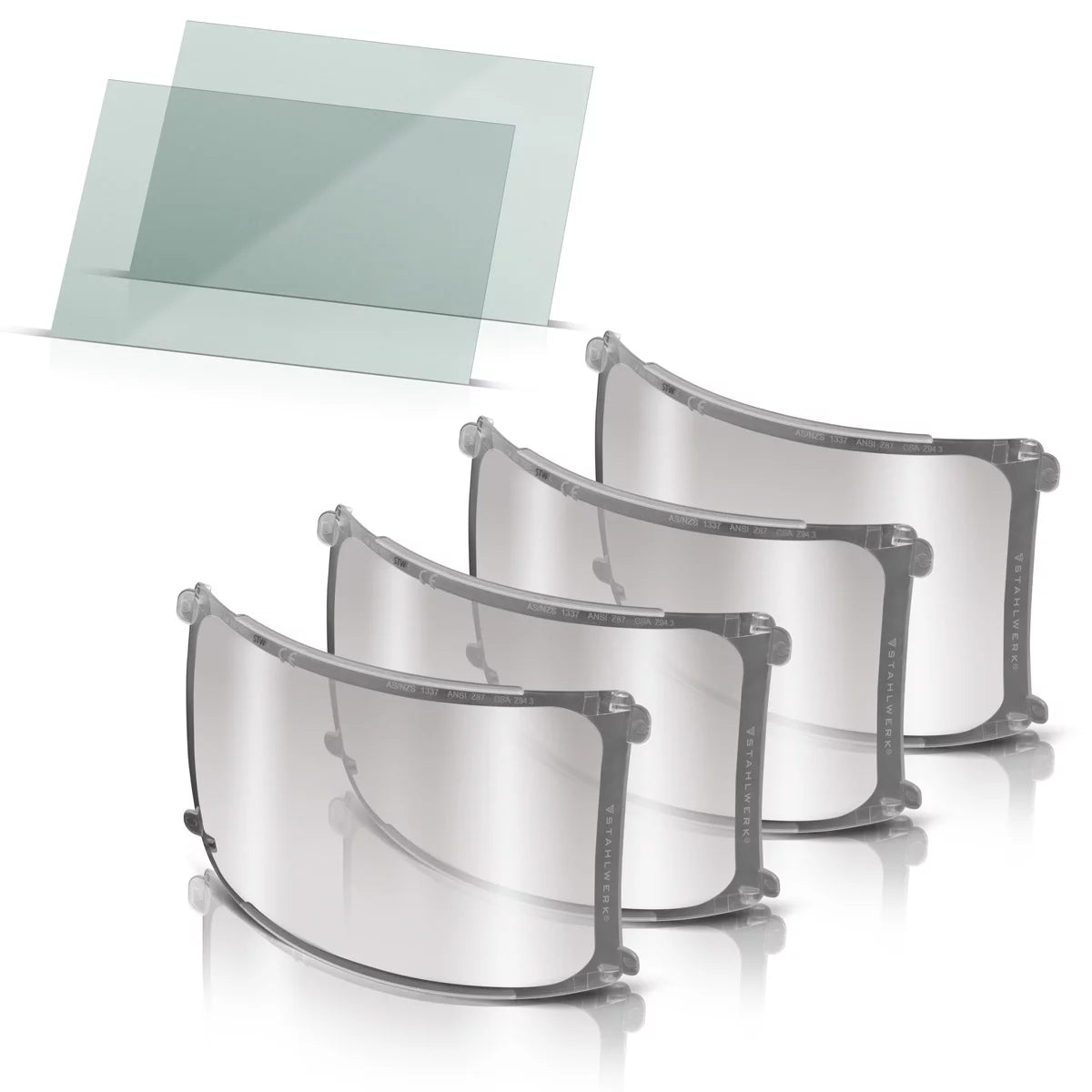 STAHLWERK Schweißhelm Vorsatzscheiben 6er Set | Ersatzgläser innen und außen | Schweißschutzglas | Visierglas | Schutzglas nach EN ISO 16321 | Ersatzscheiben für den Vollautomatik Schweißhelm BULLET