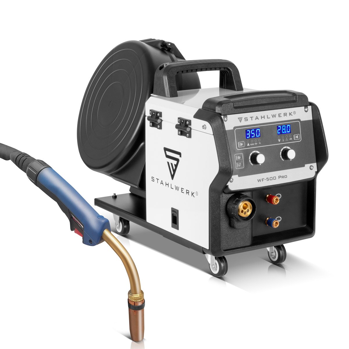 STAHLWERK Industrie-Schweißgerät MIG MAG 350 DP Vollausstattung Vollsynergischer, wassergekühlter IGBT Inverter mit 350 A und Spot-Funktion, MIG MAG Schweißanlage mit Puls | Doppelpuls | High-Speed Puls