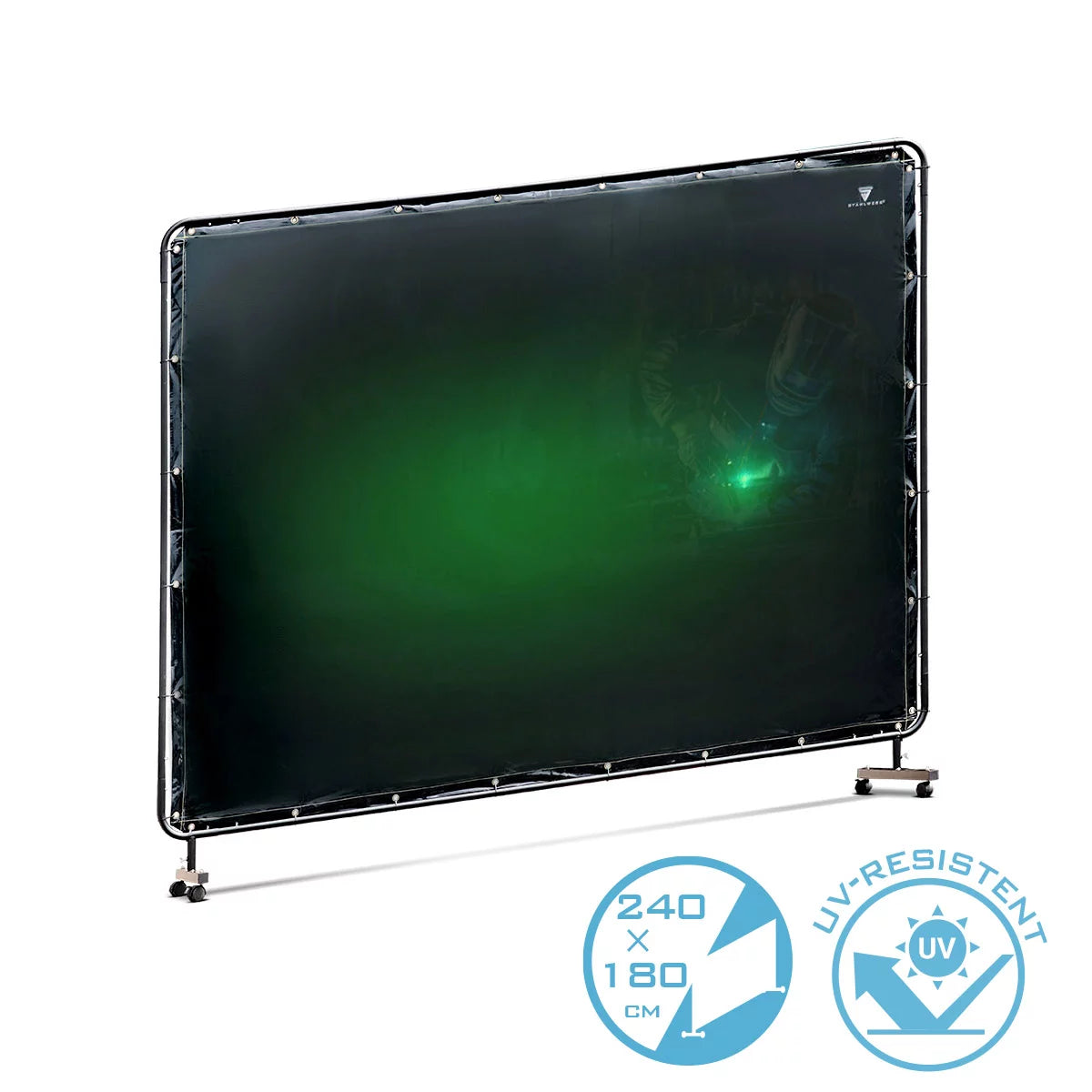 Muro protector de soldadura móvil STAHLWERK 240 x 180 cm de acero y plástico vinílico resistente a los rayos UV