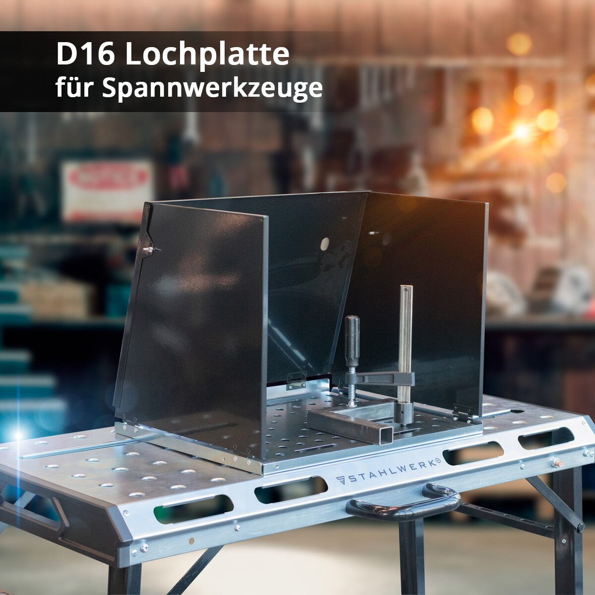 Accesorio para mesa de soldadura STAHLWERK SA-500 ST Cabina de soldadura móvil de 500 x 400 mm | Extensión de mesa de soldadura plegable para bancos de trabajo y mesas de montaje con placa perforada D16 para herramientas de sujeción