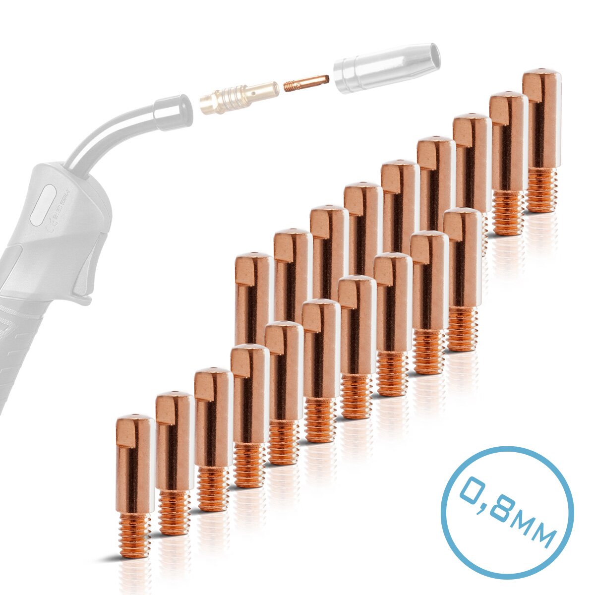 STAHLWERK set da 20 AK15 | MB15| AK14 | MB14 consigli di contatto | Ugelli a contatto M6x25 in set di parti soggette ad usura MIG MAG da 0,8 mm | Accessori di saldatura per torce di saldatura