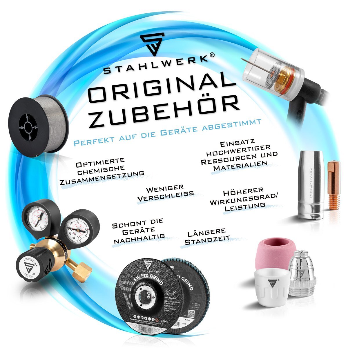 STAHLWERK FLUX AK15/MB15 AK14/MB14 Verschleißteile Set | 23-teiliges Original Schweißzubehör Set mit Fülldrahtdüsen | Düsenträger und Stromdüsen 0,9 mm