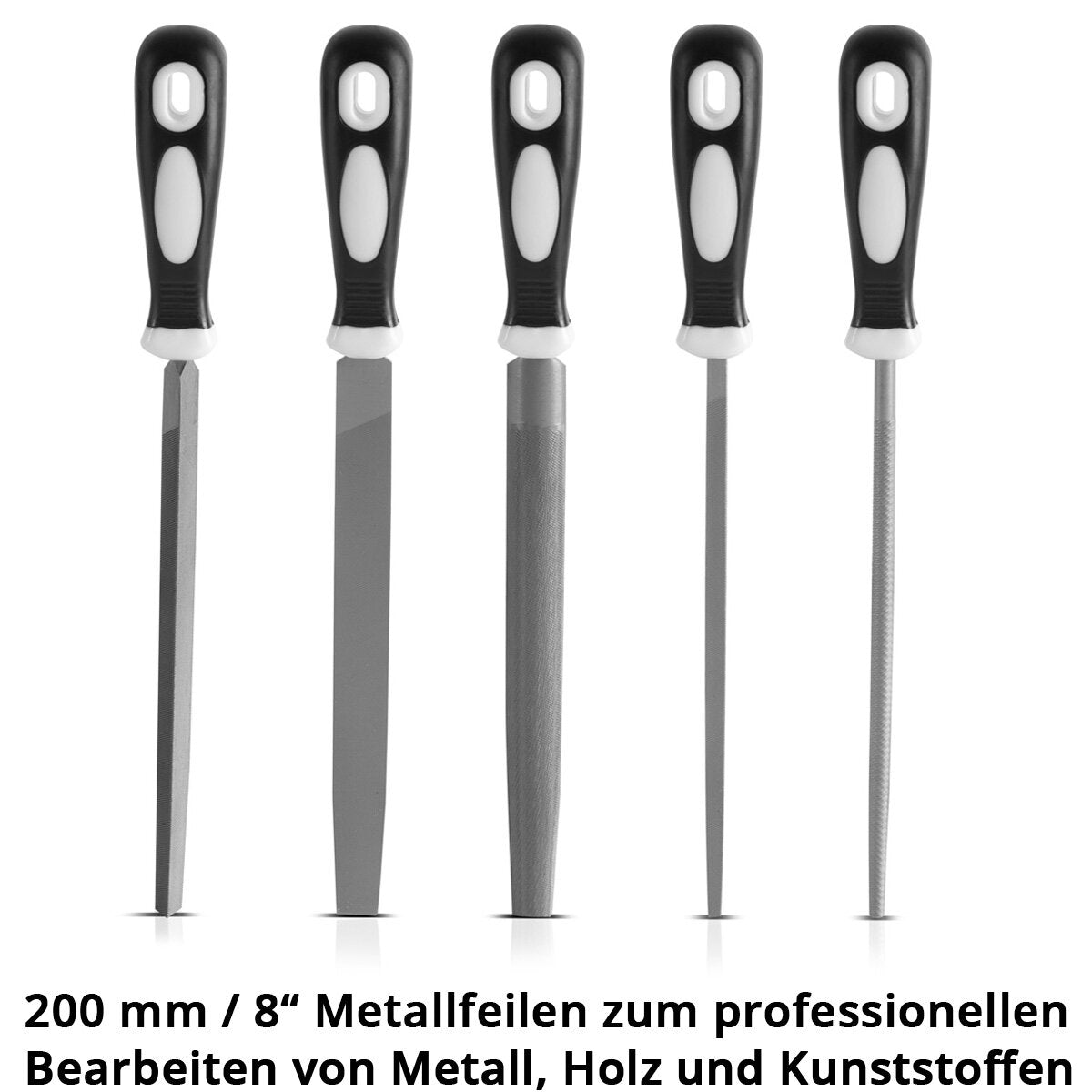 STAHLWERK Stahlfeilen 5er Set 200 mm | 8" Raspeln | Metallfeilen | Werkstattfeilen | Feilen-Satz zum professionellen Bearbeiten von Metall, Holz und Kunststoffen