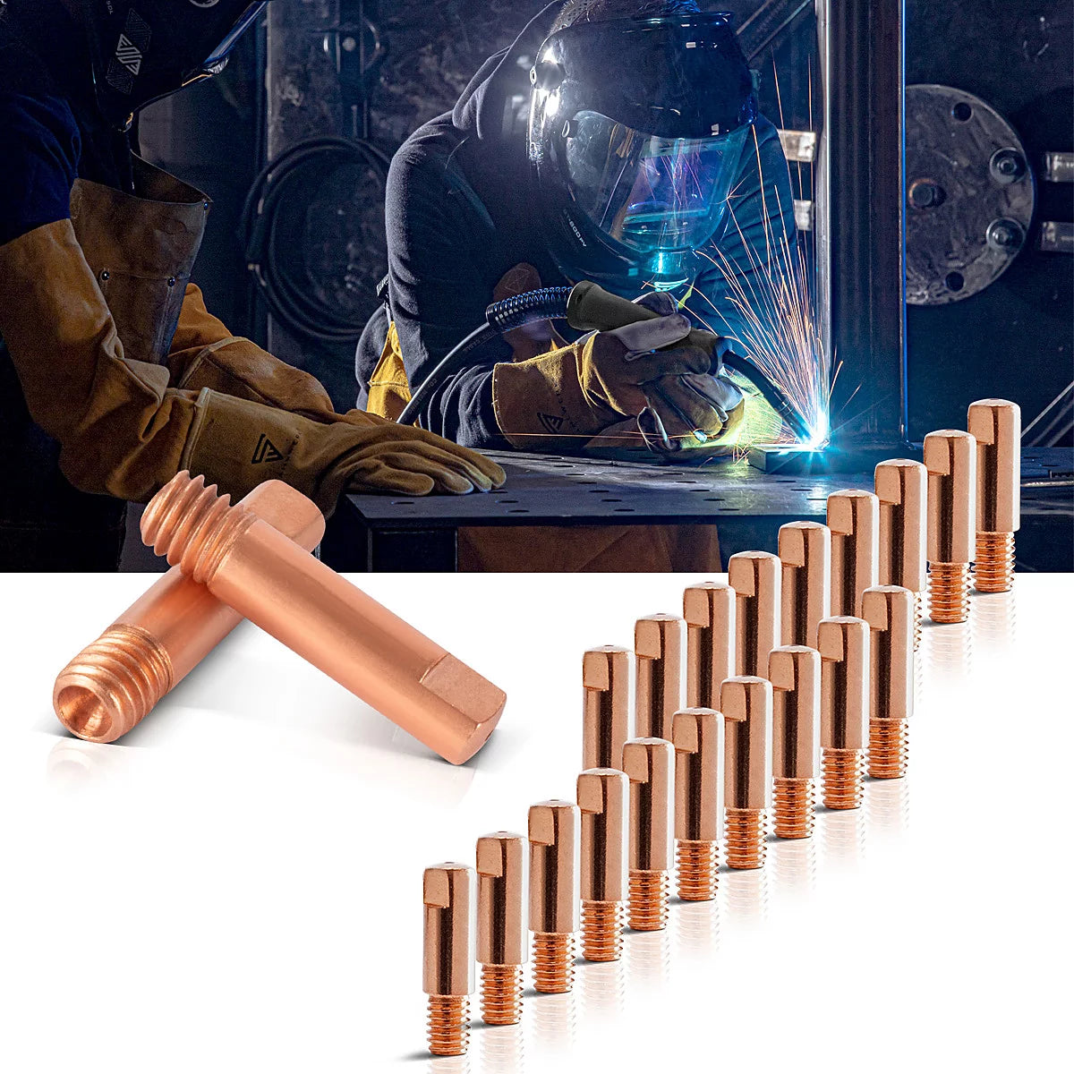 STAHLWERK MIG MAG Stromdüsen-Set | 20er Set Stromdüsen M6x25 0,9 mm |13-in-1 Düsenreiniger im Etui | Zubehör für AK15, MB15, AK14, MB14 | Reinigungs- und Verschleißteile-Set für MIG/MAG-Schweißbrenner