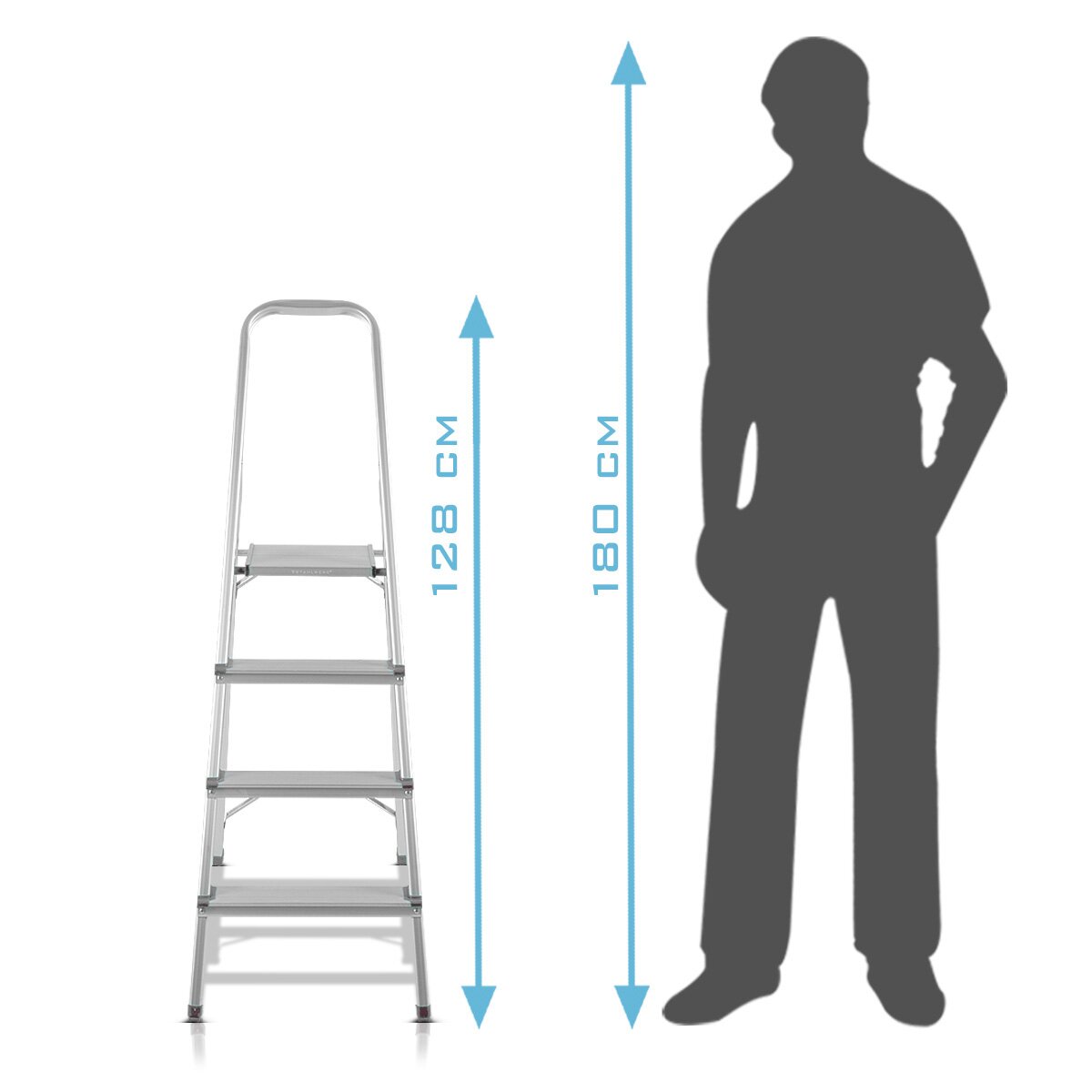 STAHLWERK step ladder HL-4 ST 150 kg, 4 steps, standing height 78 cm, aluminum ladder / folding ladder / step ladder / multi-purpose ladder with non-slip rungs including 7 year manufacturer's guarantee