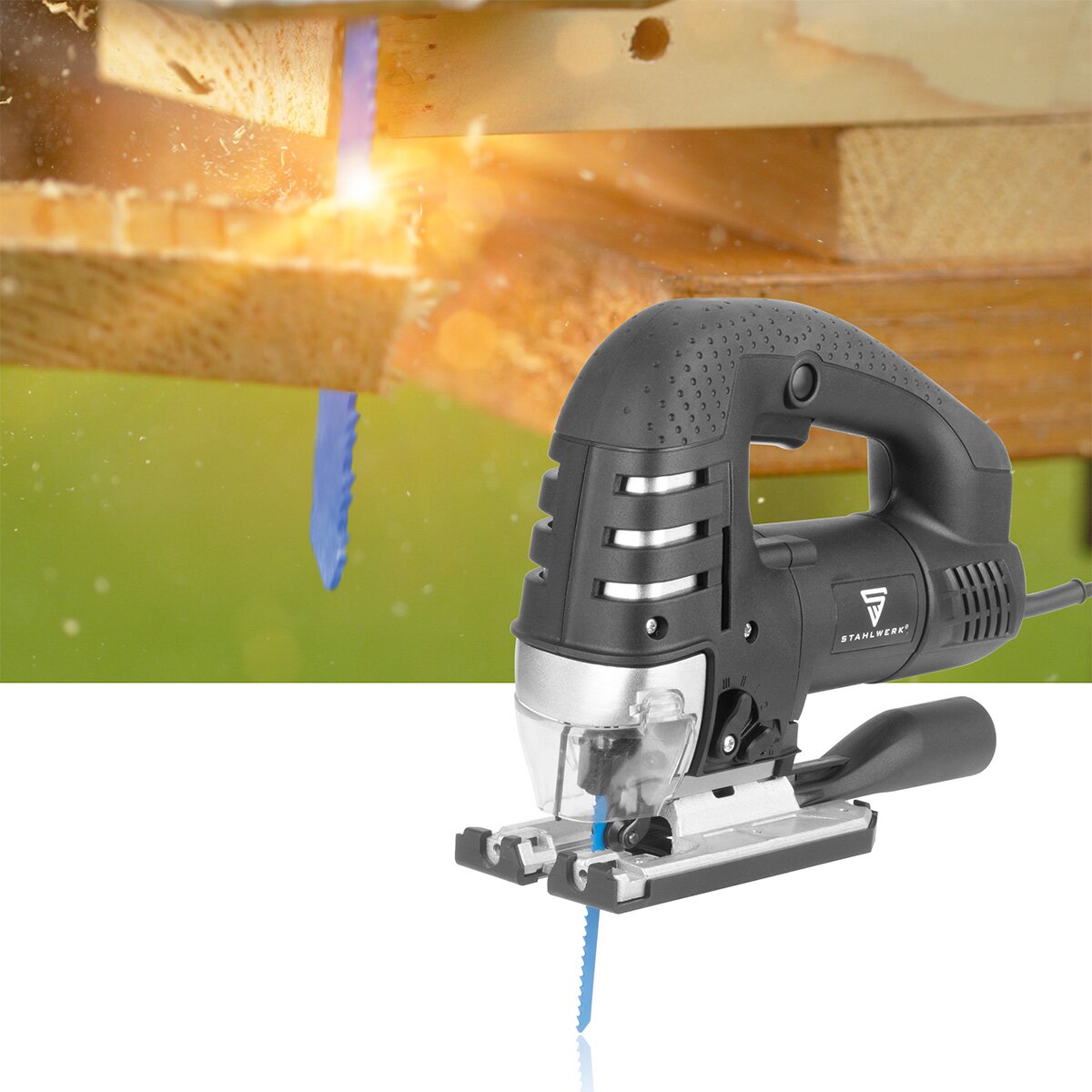 STAHLWERK Stichsäge JSB-750 ST mit 700 W, 600 - 2.800 U/min und 45° Neigungswinkel elektrische Säge | Pendelhubsäge | Pendelhubstichsäge mit Führungsschiene zum Sägen von Holz, Metall und Kunststoff