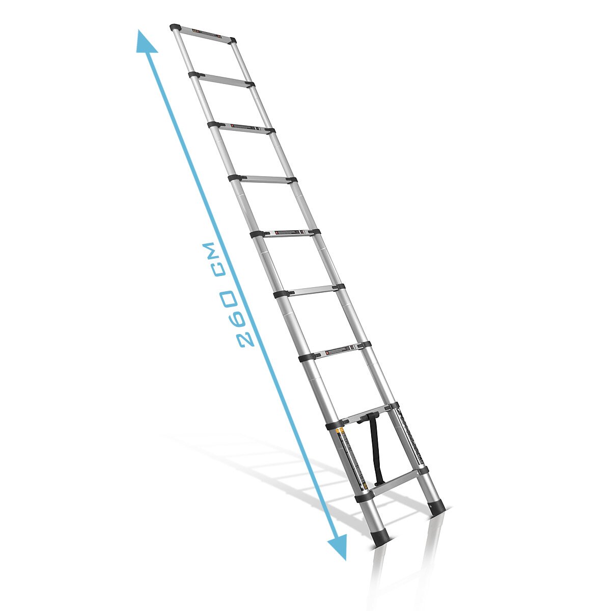 STAHLWERK telescopic ladder TL-260 ST with 150 kg load capacity and 2.60 m maximum length, extendable aluminum ladder | Leaning ladder | Rung ladder with non-slip rungs including 7-year manufacturer's guarantee
