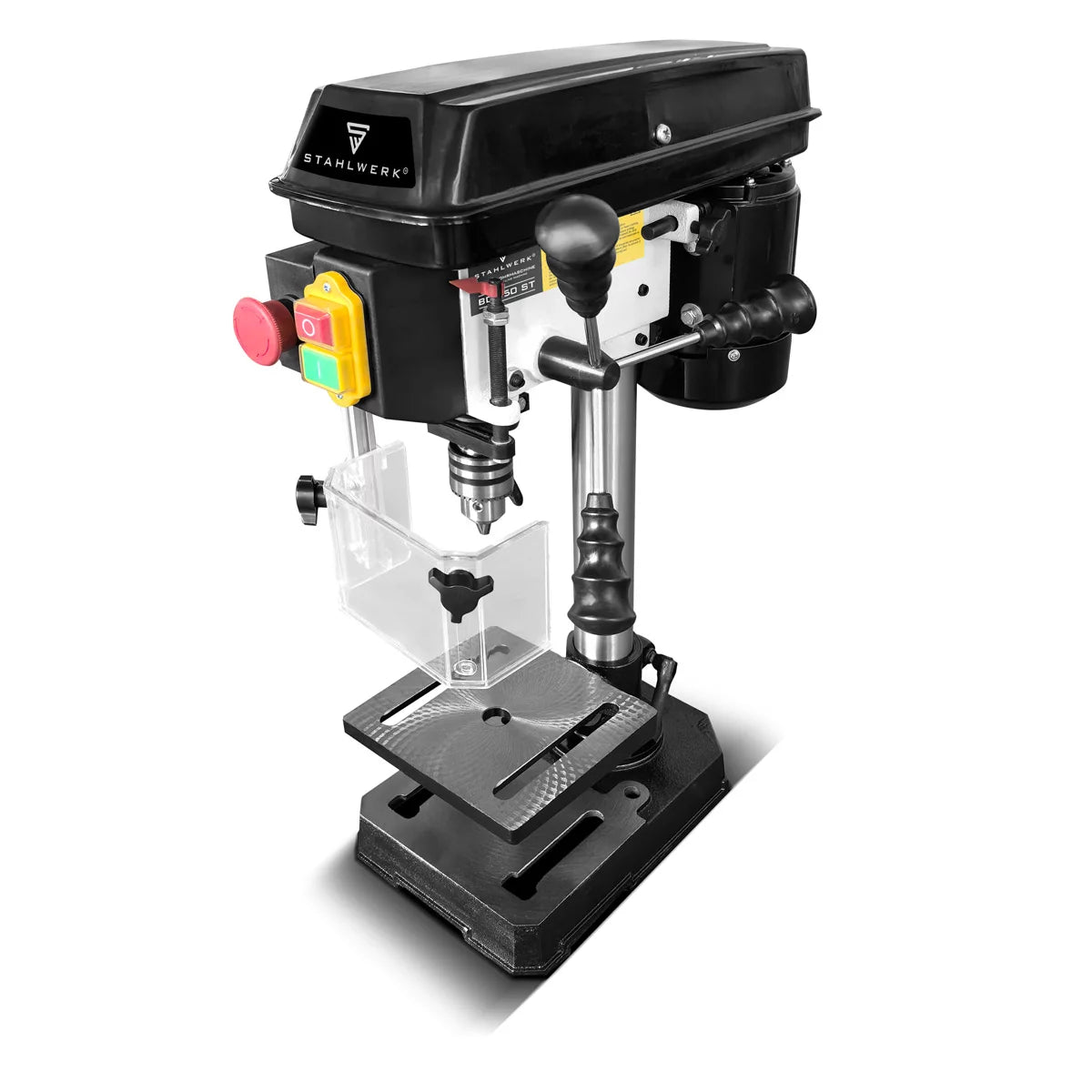 Taladradora de columna STAHLWERK BD-350 ST | Taladro de Banco Preciso 350W para Bricolaje, Construcción Metálica | Diámetro de perforación Ø 13 mm | 620 - 2.620 rpm | Mesa de perforación robusta y base metálica para mayor estabilidad.
