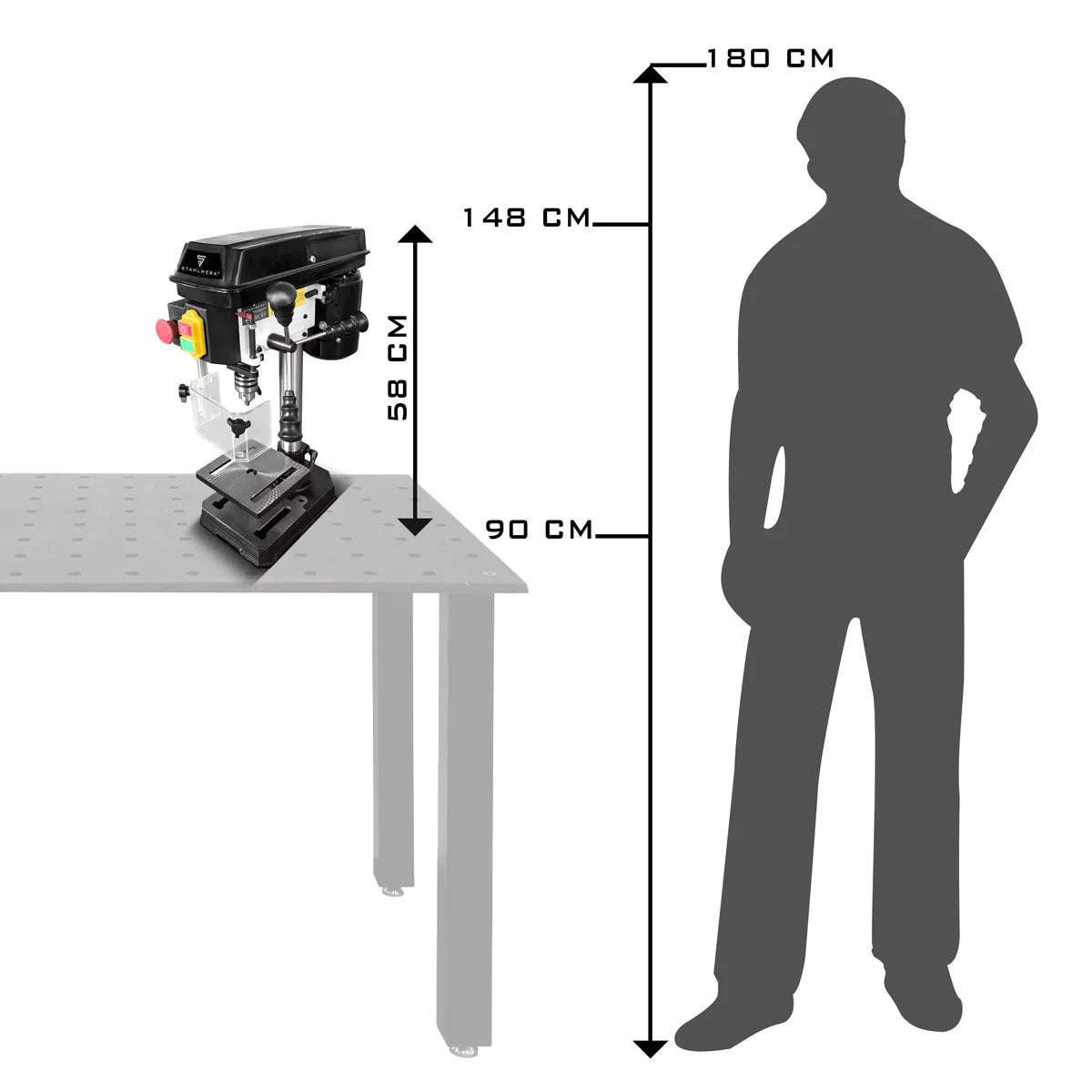Taladradora de columna STAHLWERK BD-350 ST | Taladro de Banco Preciso 350W para Bricolaje, Construcción Metálica | Diámetro de perforación Ø 13 mm | 620 - 2.620 rpm | Mesa de perforación robusta y base metálica para mayor estabilidad.