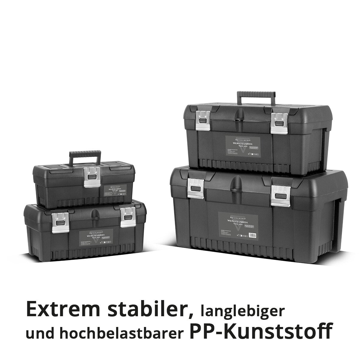 STAHLWERK Toolbox Set avec 4 boîtes à outils vides | Boîte à outils | Mallette à outils | Boîte à outils | Organisateur d'outils | Système modulaire 4 en 1 avec boîtes d'assortiment intégrées