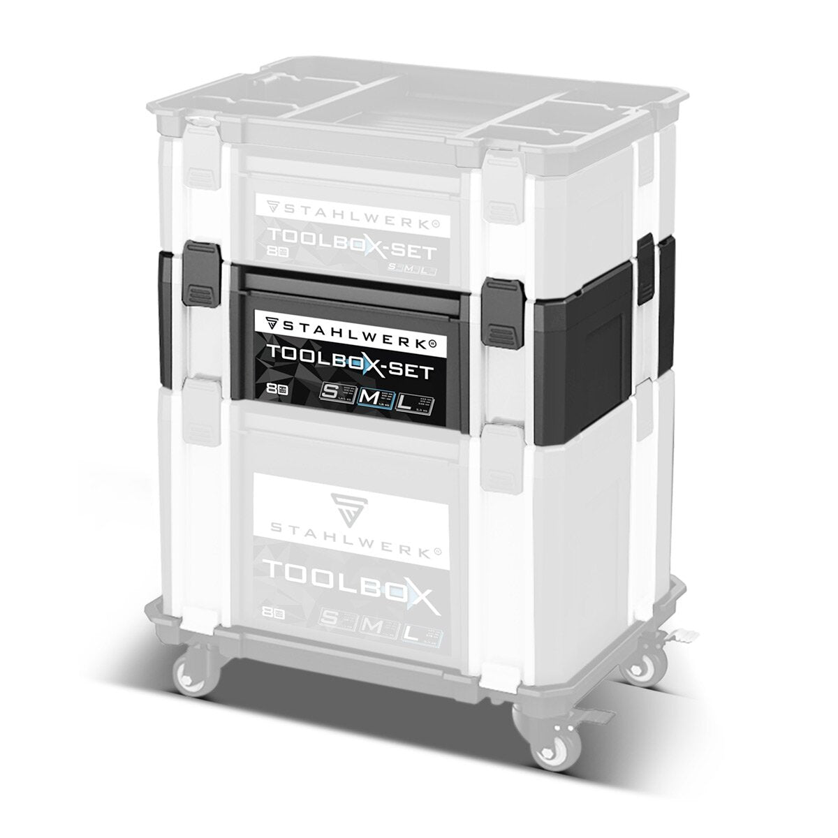 STAHLWERK Universal Toolbox size M 443 x 310 x 151 mm stackable system box | Toolbox | Tool case | Tool organizer in a modular system made of heavy-duty ABS plastic with a carrying handle