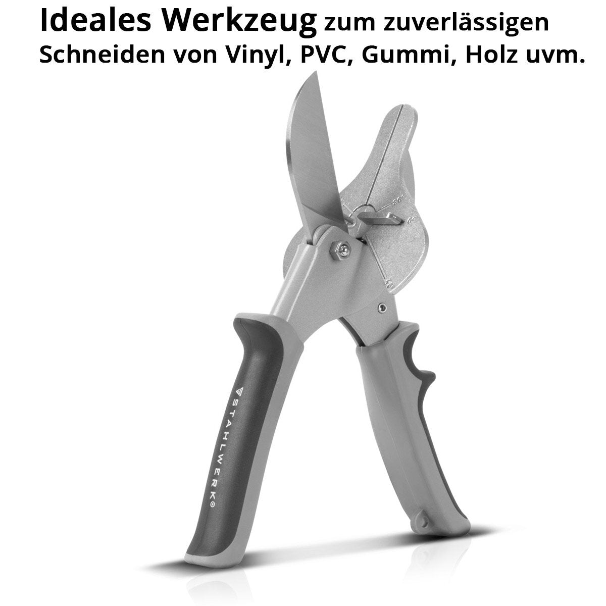STAHLWERK Gehrungsschneider | Gehrungsschere | Multi Winkelschere | Trunking Schere zum Schneiden von Vinyl, PVC, Gummi uvm. | Einstellbare Winkel 30° | 45° | 90°