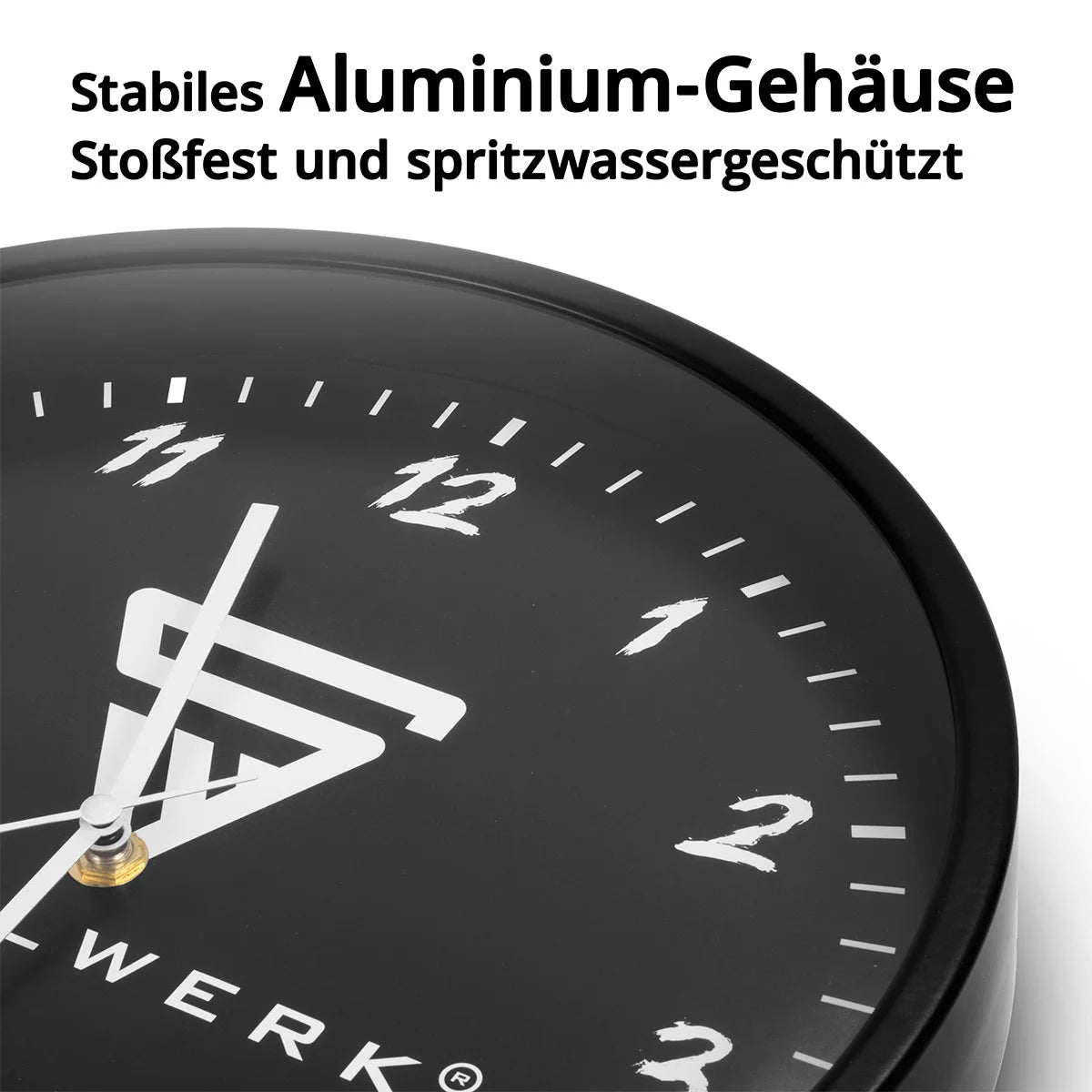 STAHLWERK wall clock 30 cm black workshop clock | Radio controlled clock | Radio wall clock | Office clock | Kitchen clock with aluminum housing and RCC movement