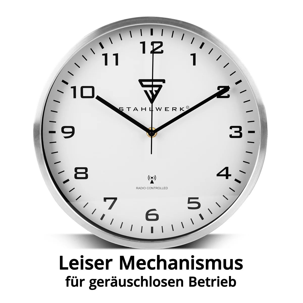STAHLWERK wall clock 30 cm silver workshop clock | Radio controlled clock | Radio wall clock | Office clock | Kitchen clock with aluminum housing and RCC movement