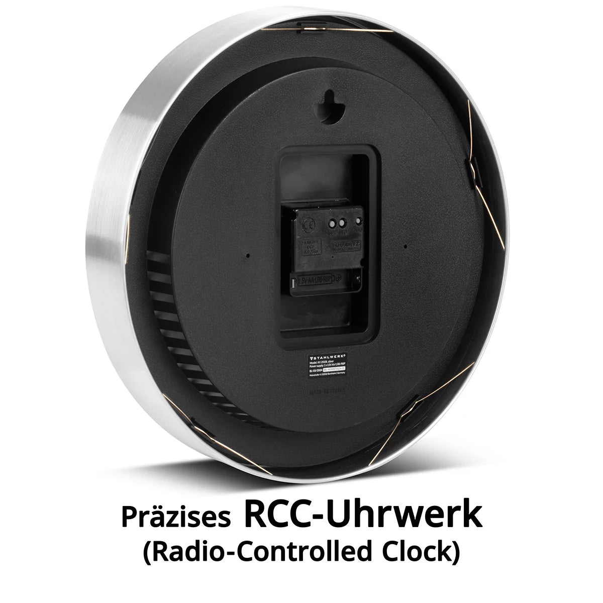 STAHLWERK wall clock 30 cm silver workshop clock | Radio controlled clock | Radio wall clock | Office clock | Kitchen clock with aluminum housing and RCC movement