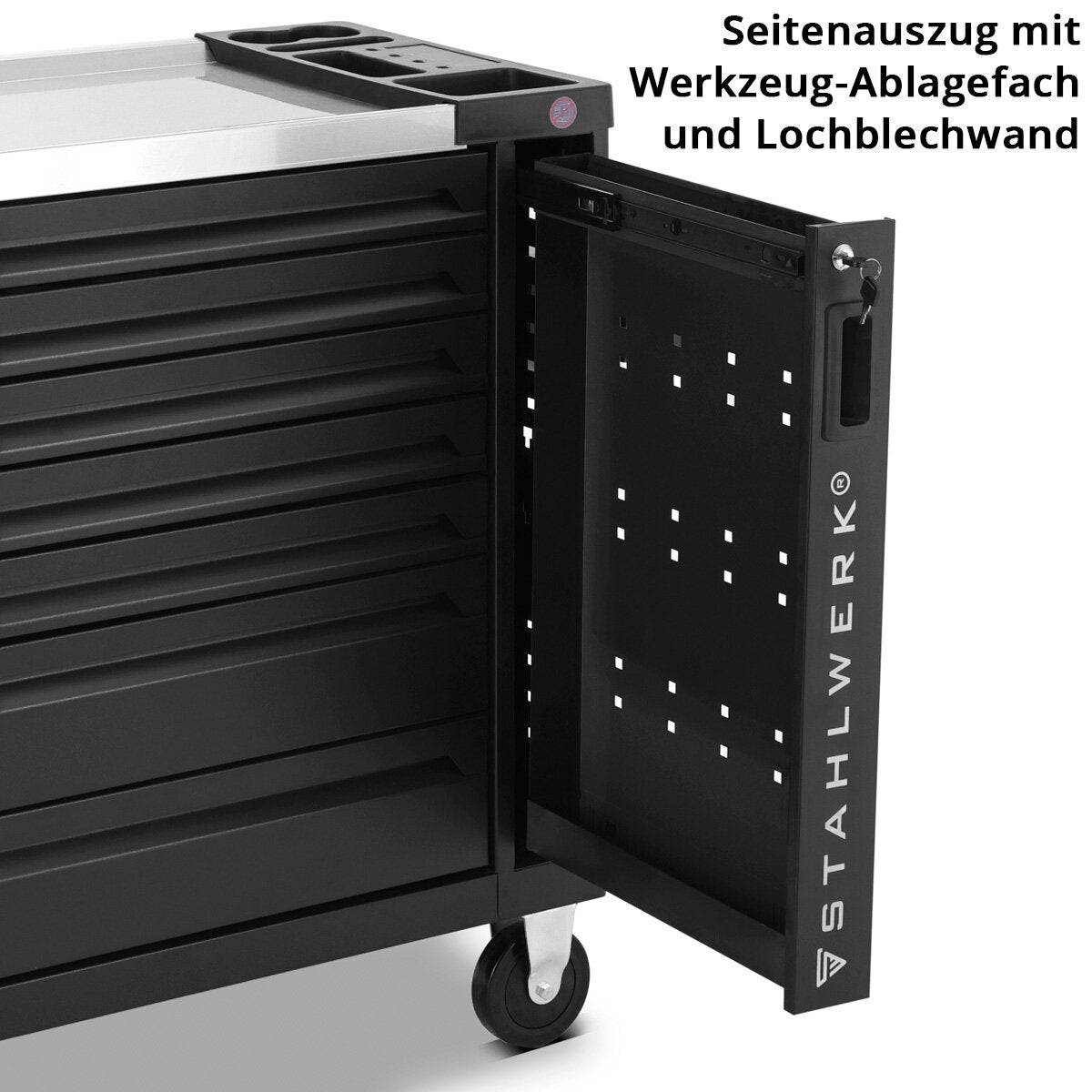 STAHLWERK Werkstattwagen EAGLE abschließbarer Werkzeugwagen | Profi Montagewagen | Werkzeug-Organizer mit 7 Schubladen, Seitenauszug und gummierten Long-Life-Rollen