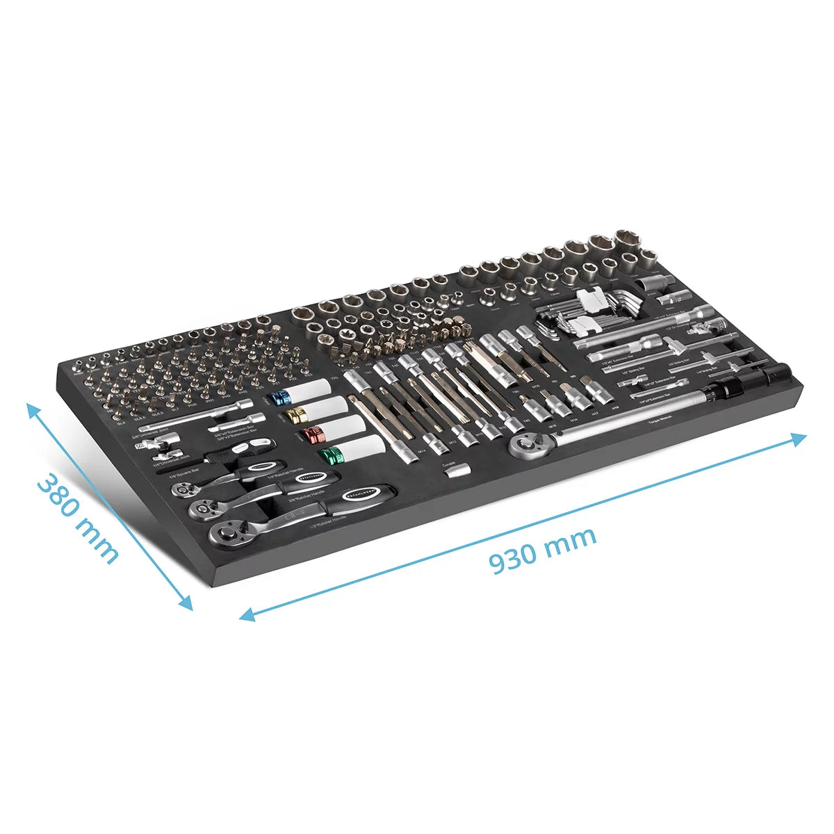 STAHLWERK 186-piece bit and socket wrench set in workshop trolley insert | High quality CrV tool | 3/8", 1/2" and 1/4" ratchet, bit and socket wrench set | With torque wrench 20-210 Nm
