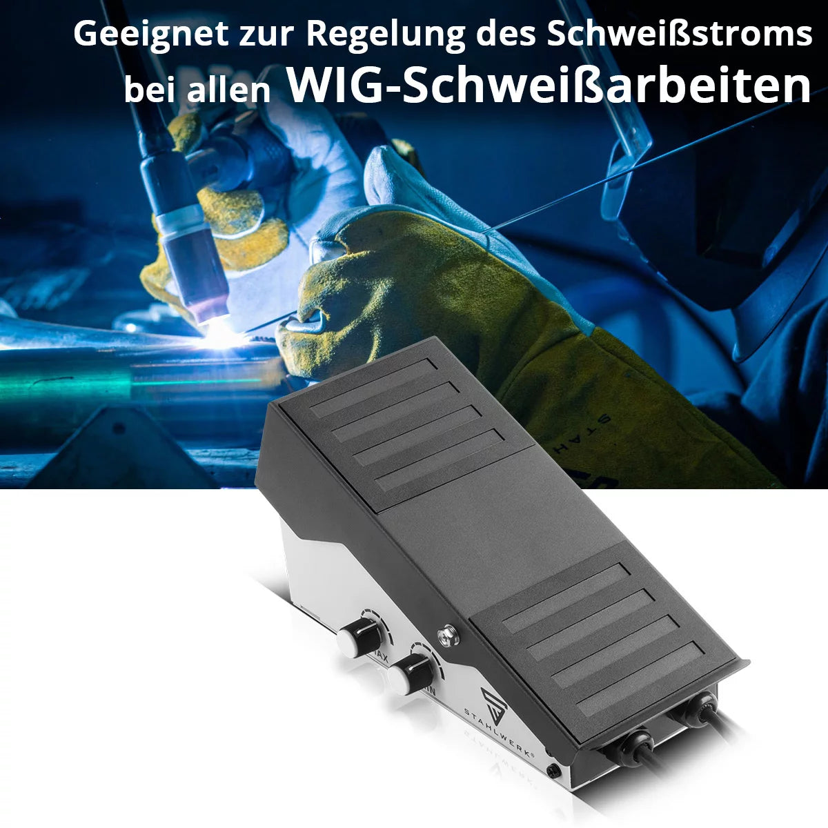 STAHLWERK WIG-Fußpedal für die Schweißgeräte AC/DC WIG 200 Puls Pro und AC/DC WIG 200 Puls Pro Digital Fußsteuerung | Fußschalter | Fernsteuerung | Pedalschalter | Fernregler mit 4 m Kabel