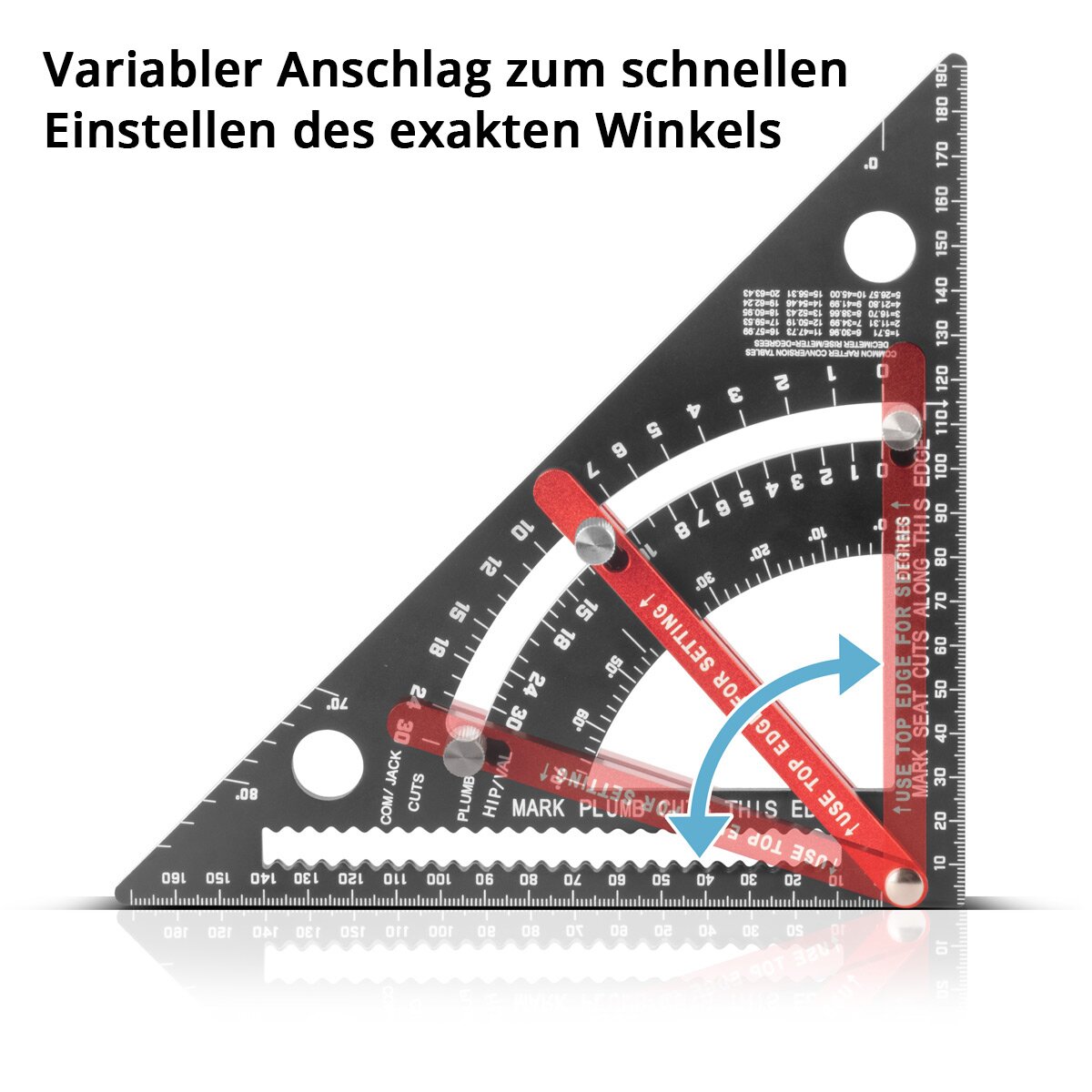 STAHLWERK Winkeldreieck mit Anschlag metrischer Aluminium-Winkelmesser | Anschlagwinkeldreieck | Zimmermannswinkel | Multifunktionswinkel zum präzisen Messen, Anreißen, Markieren und Zeichnen