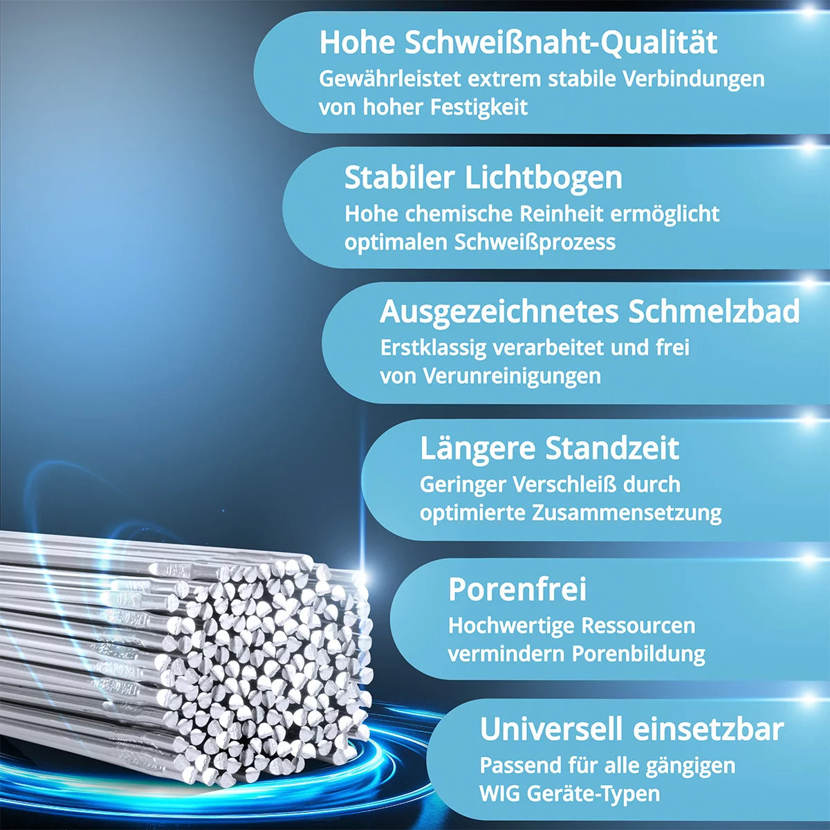 Varillas de soldadura STAHLWERK TIG ER4043Si5 de aluminio de alta aleación / Ø 2,4 mm x 500 mm / 1,0 kg / incluida caja de almacenamiento