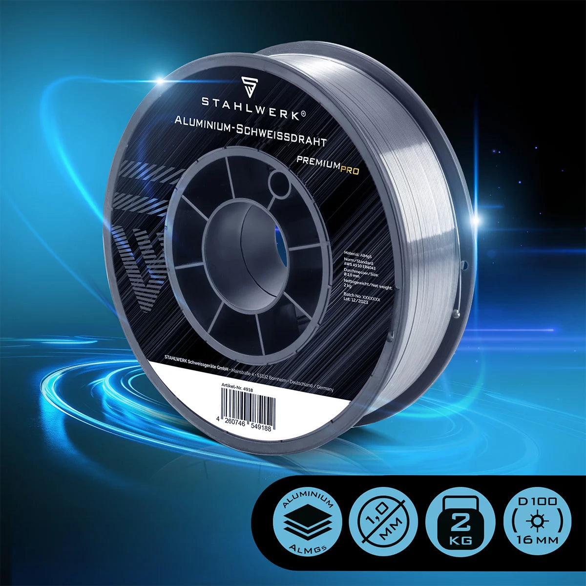 STAHLWERK MIG MAG aluminum welding wire ER5356 (AlMg5) 1.0 mm 2 kg wire roll | Wire coil | Filler material | Universal welding wire | Solid wire electrode