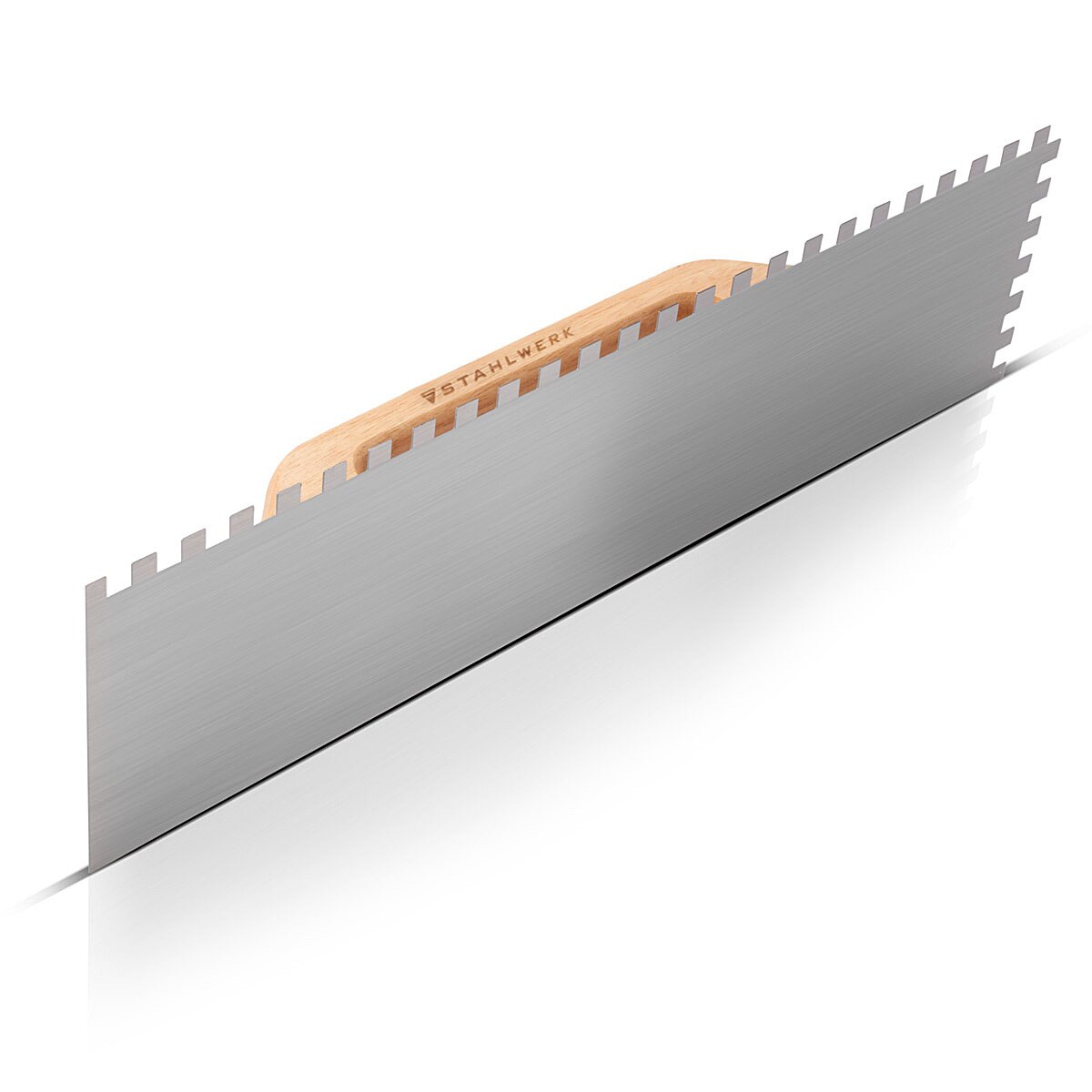 Llana alisadora de dos manos STAHLWERK 140 x 500 mm con dientes cuadrados de 10 mm, llana de limpieza profesional de acero al carbono de alta calidad / llana / llana lisa / llana suiza