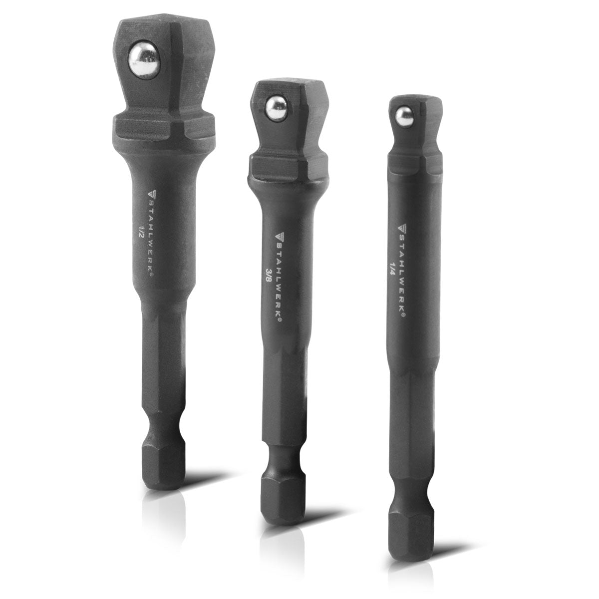 STAHLWERK 3-piece socket wrench adapter set made of chrome-molybdenum with ball lock suitable for cordless screwdrivers and drills