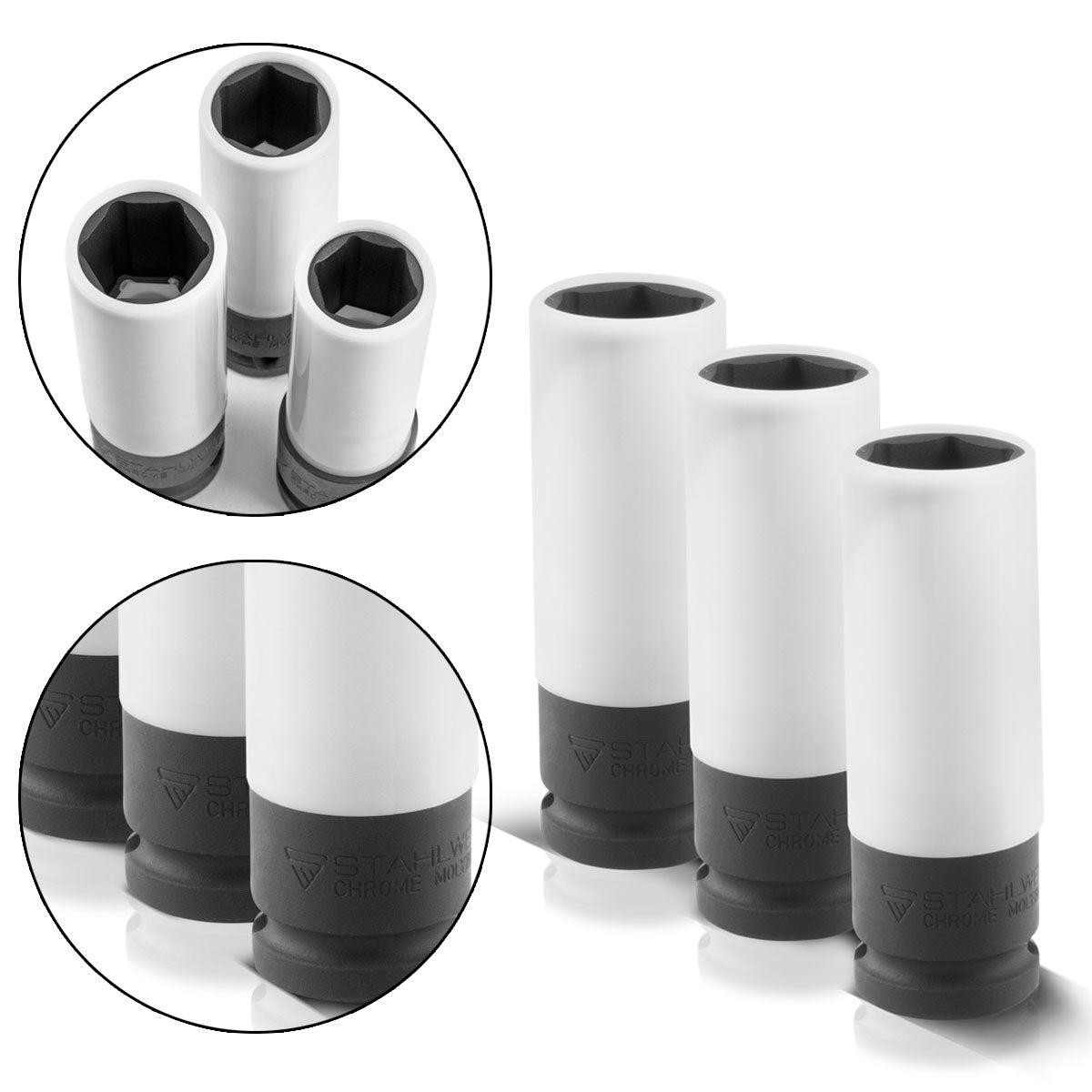 STAHLWERK socket wrench set 1/2 inch 3 high-quality impact sockets 17, 19, 21 mm made of galvanized chrome molybdenum steel