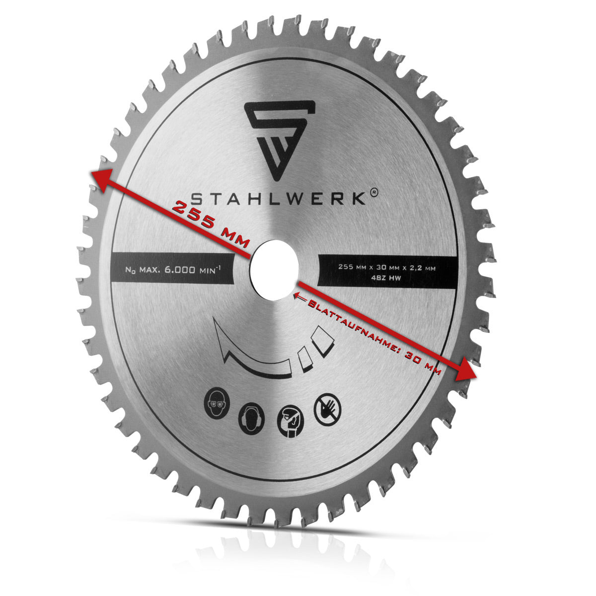 STAHLWERK universal saw blade 255 x 2.2 / 30 mm with 25.4 mm adapter ring, for CPM-255 ST cutting saw and comparable devices with appropriate holder, excellent cutting properties, wear-resistant and durable