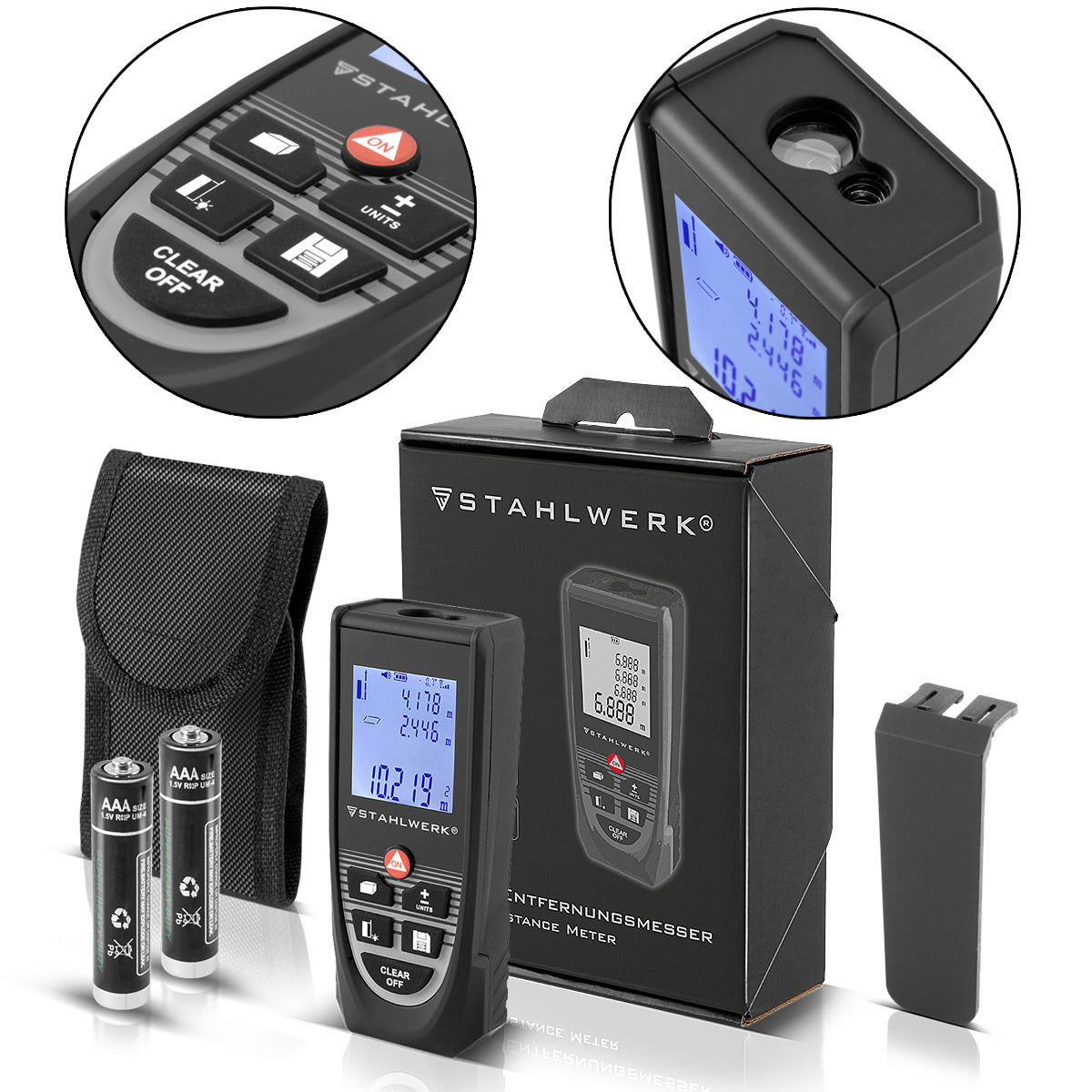 STAHLWERK laser rangefinder LE-40 ST up to 40 m distance meter with illuminated LCD digital display, distance and distance measuring device for precise measurement of distances and volumes on construction sites or indoors