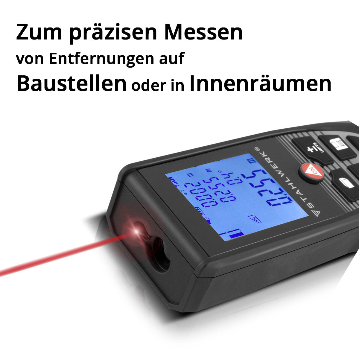 STAHLWERK laser rangefinder LE-40 ST up to 40 m distance meter with illuminated LCD digital display, distance and distance measuring device for precise measurement of distances and volumes on construction sites or indoors